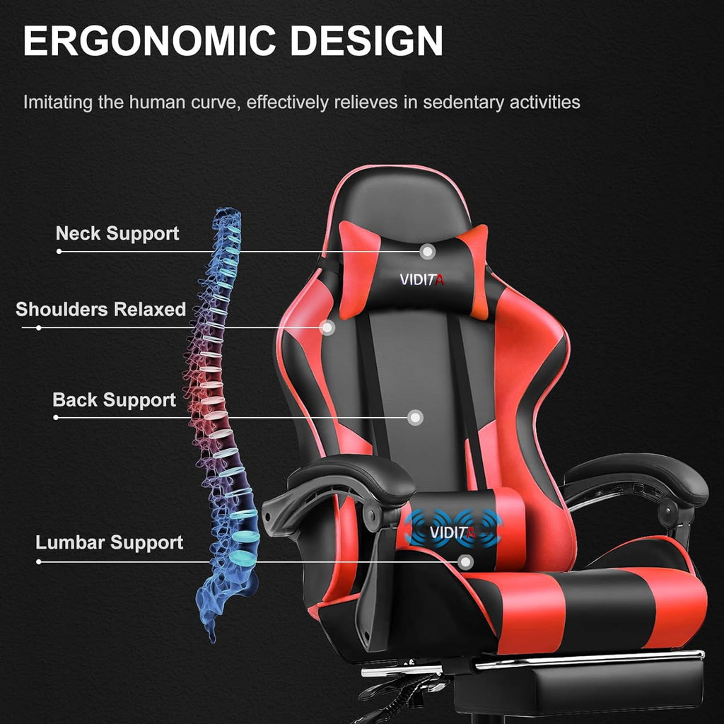 Alvantor Gaming Chair with Massage Lumbar Support & Footrest, Ergonomic Office Chair Black Grey, 400LB