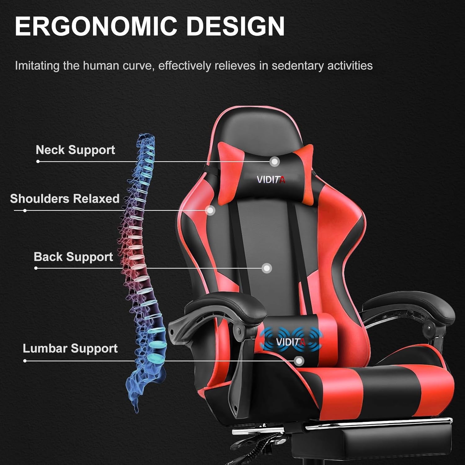 Alvantor Gaming Chair with Massage Lumbar Support & Footrest, Ergonomic Office Chair Black Grey, 400LB