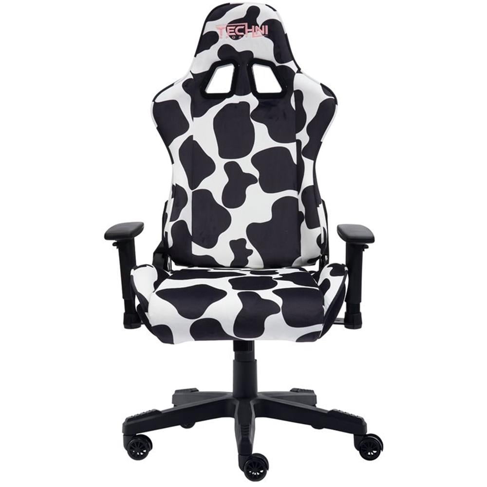 Pemberly Row Modern COW Print Fabric Gaming Chair Black/White