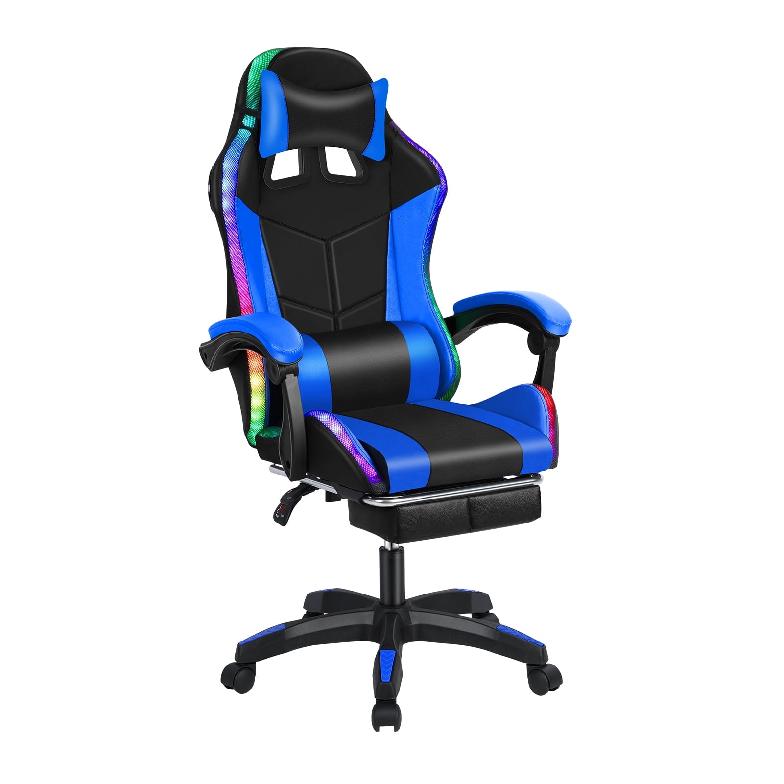 Nanly RGB Gaming Chair, Ergonomic Massage Computer Chair with Bluetooth Speakers and LED Lights Height Adjustable Swivel Chair with Lumbar Support