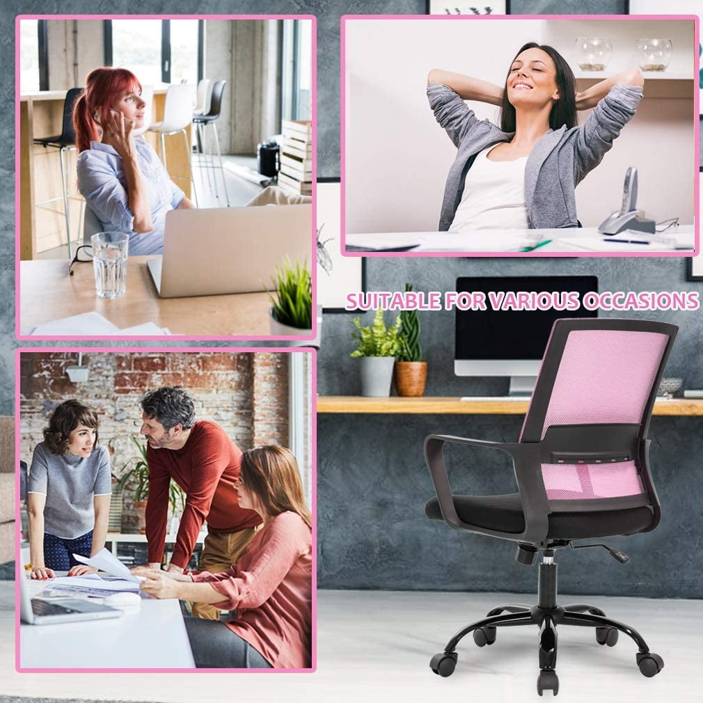 BestOffice Ergonomic Office Chair, Swivel Rolling, Lumbar Support for Women(Pink)