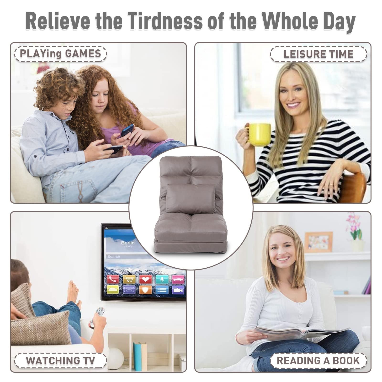 Floor Chair with Back Support for Adults Adjustable 14 Positions Video Game Chairs Foldable Floor Lounger with Pillow