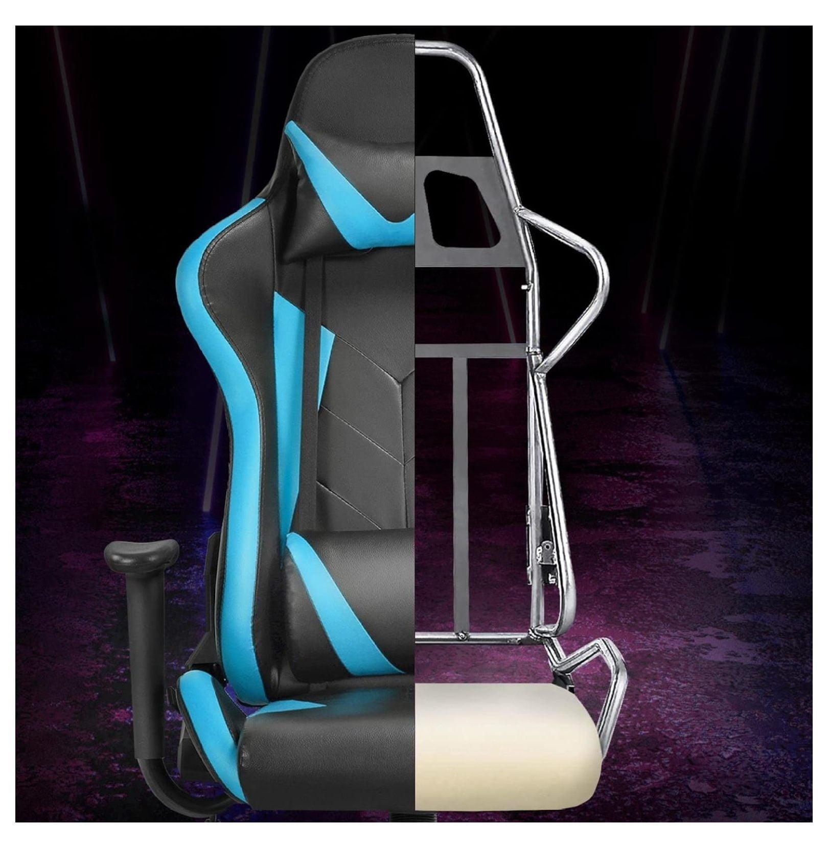 Alieon Video Game Chairs High Back Computer Gaming Chair Ergonomic Racing Office Chair with Lumbar Support Swivel Task Chair Neon Blue