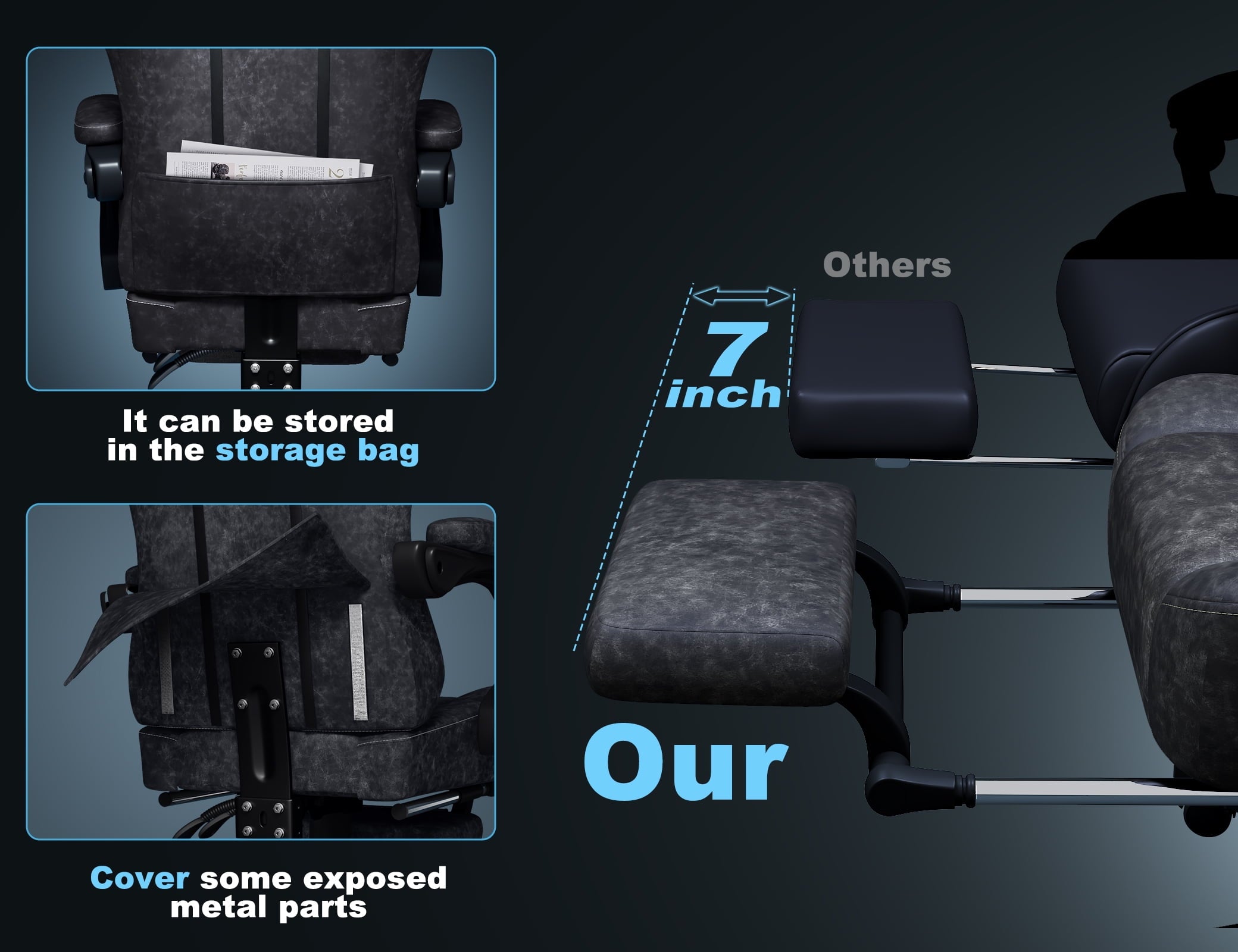 Kslysuty Gaming Chair with Pocket, Wide and High Ergonomic Leather Office Chair with Headrest, Computer Gaming Chair with Footrest for Adult and Teen, Grey