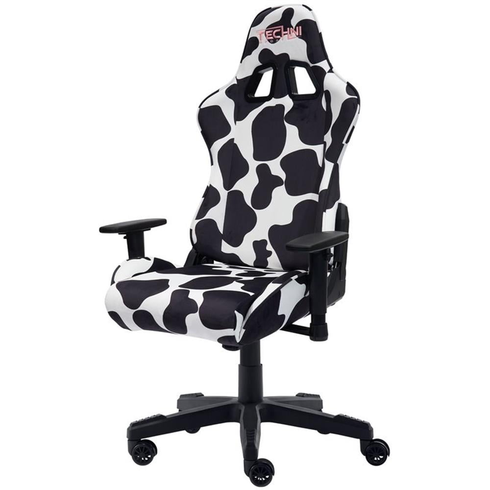 Pemberly Row Modern COW Print Fabric Gaming Chair Black/White