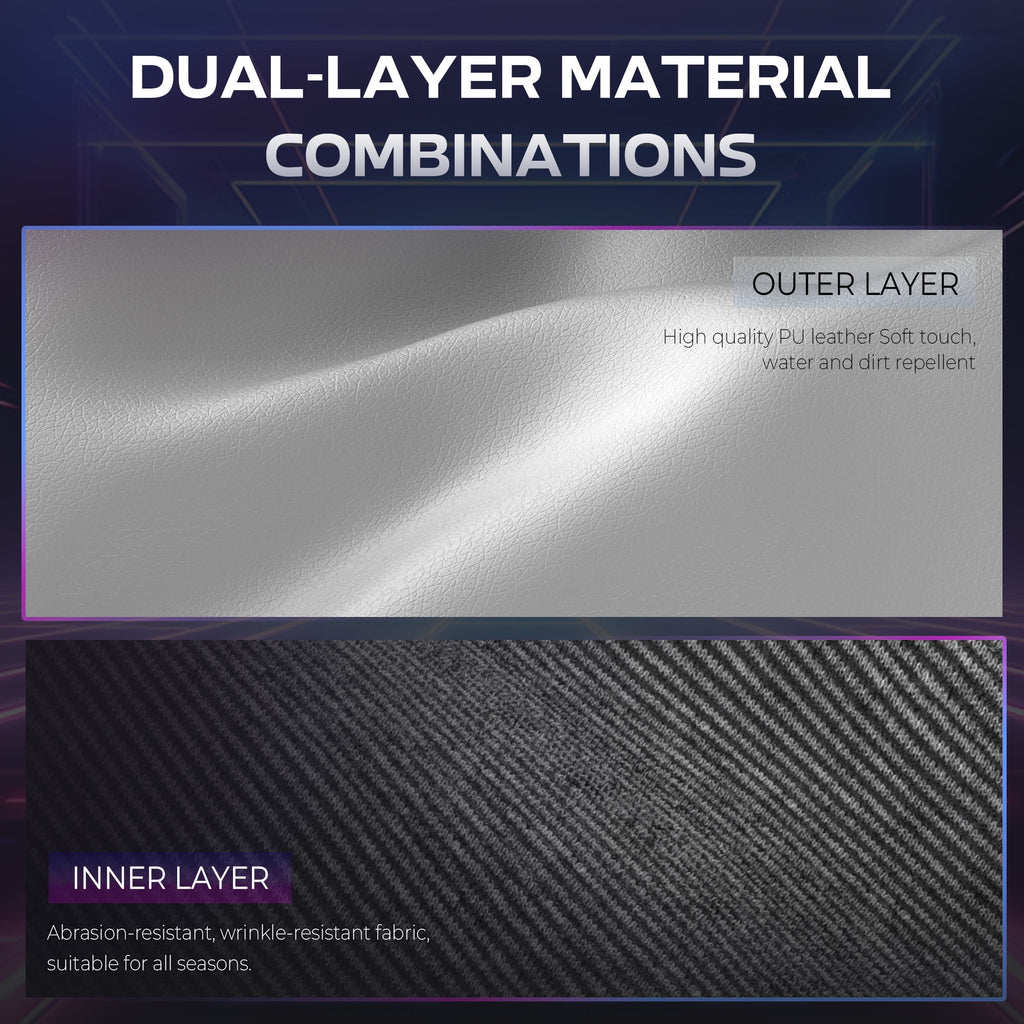 Dowinx RGB LED Gaming Chair with Massage Lumbar Support & Footrest - Ergonomic PU Leather Video Game Chair for Adults, White