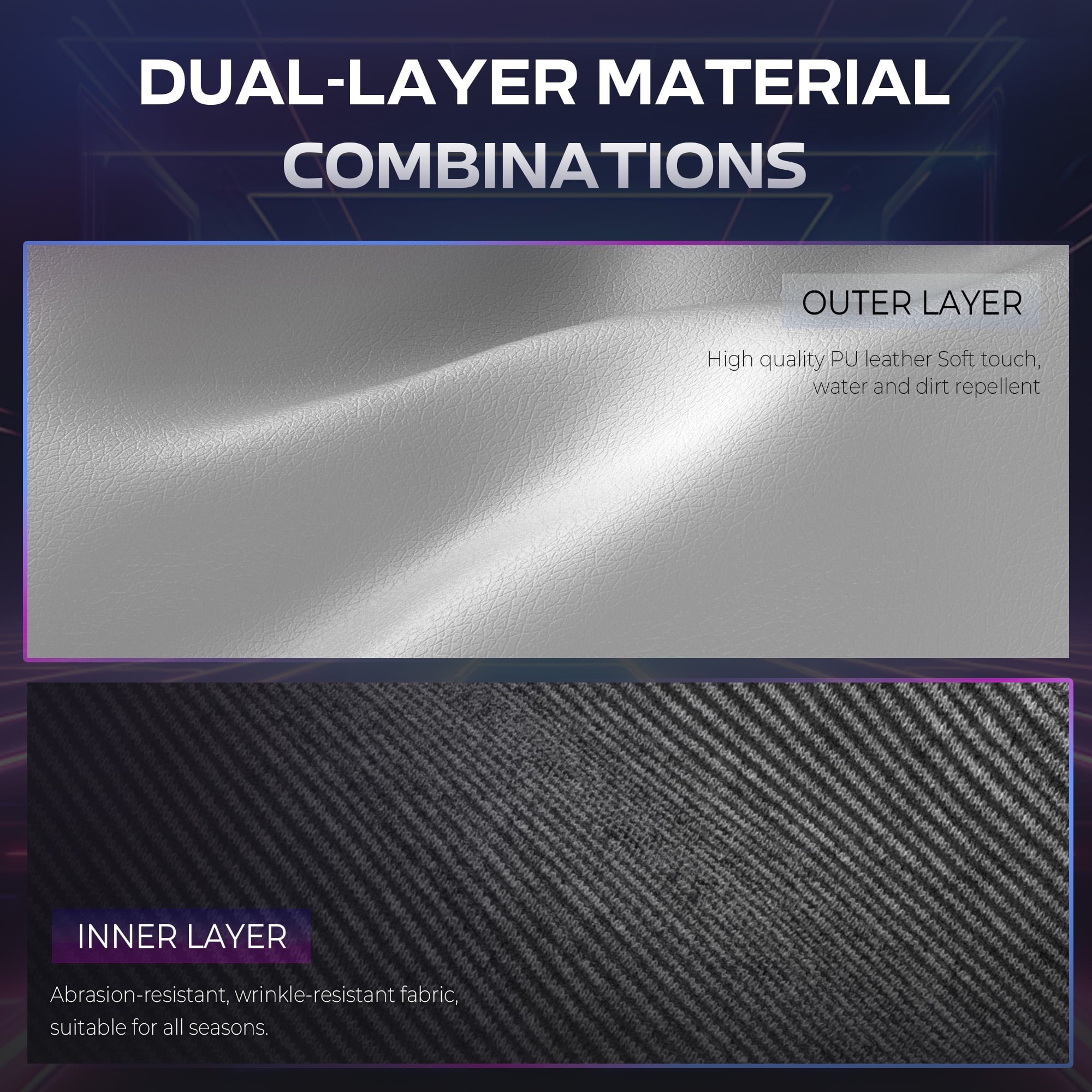 Dowinx RGB LED Gaming Chair with Massage Lumbar Support & Footrest - Ergonomic PU Leather Video Game Chair for Adults, White