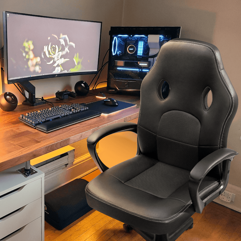 Furmax Faux Leather Gaming Chair Mid-Back Video Game Chair with Lumbar Support, Black