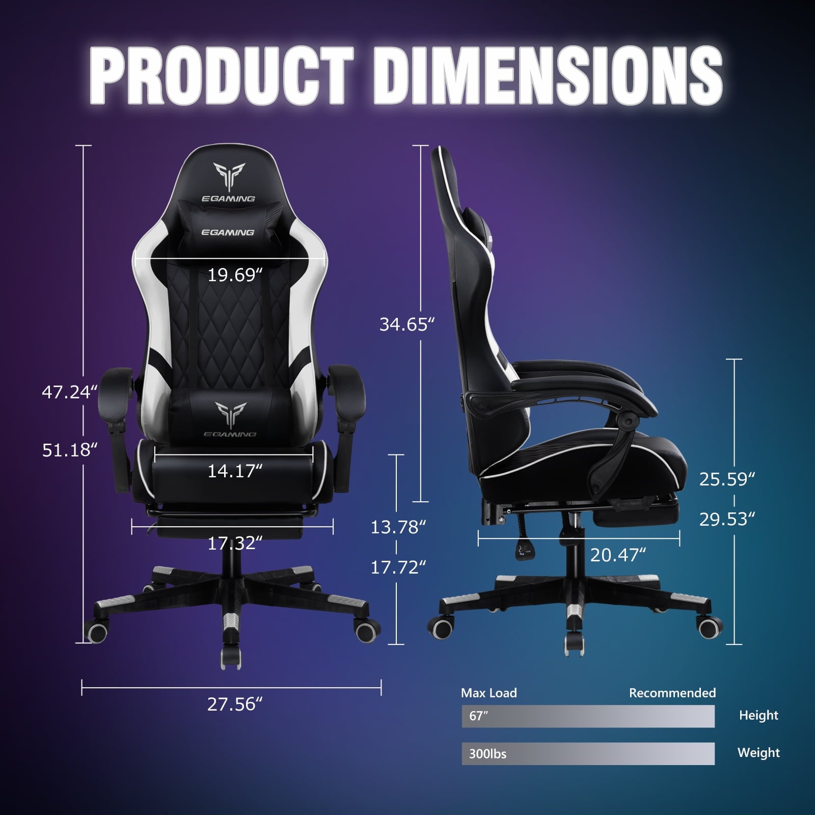 GTPLAYER Gaming Chair Ergonomic Computer Desk Chair with Footrest and Lumbar Support, White