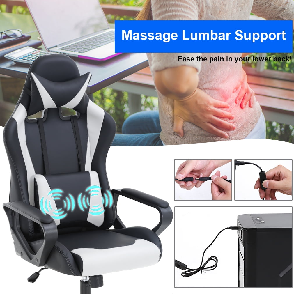 NiamVelo PC Gaming Chair Adjustable Swivel Gamer Chair High Back PU Leather Racing Chair with Lumbar Support &Headrest  White