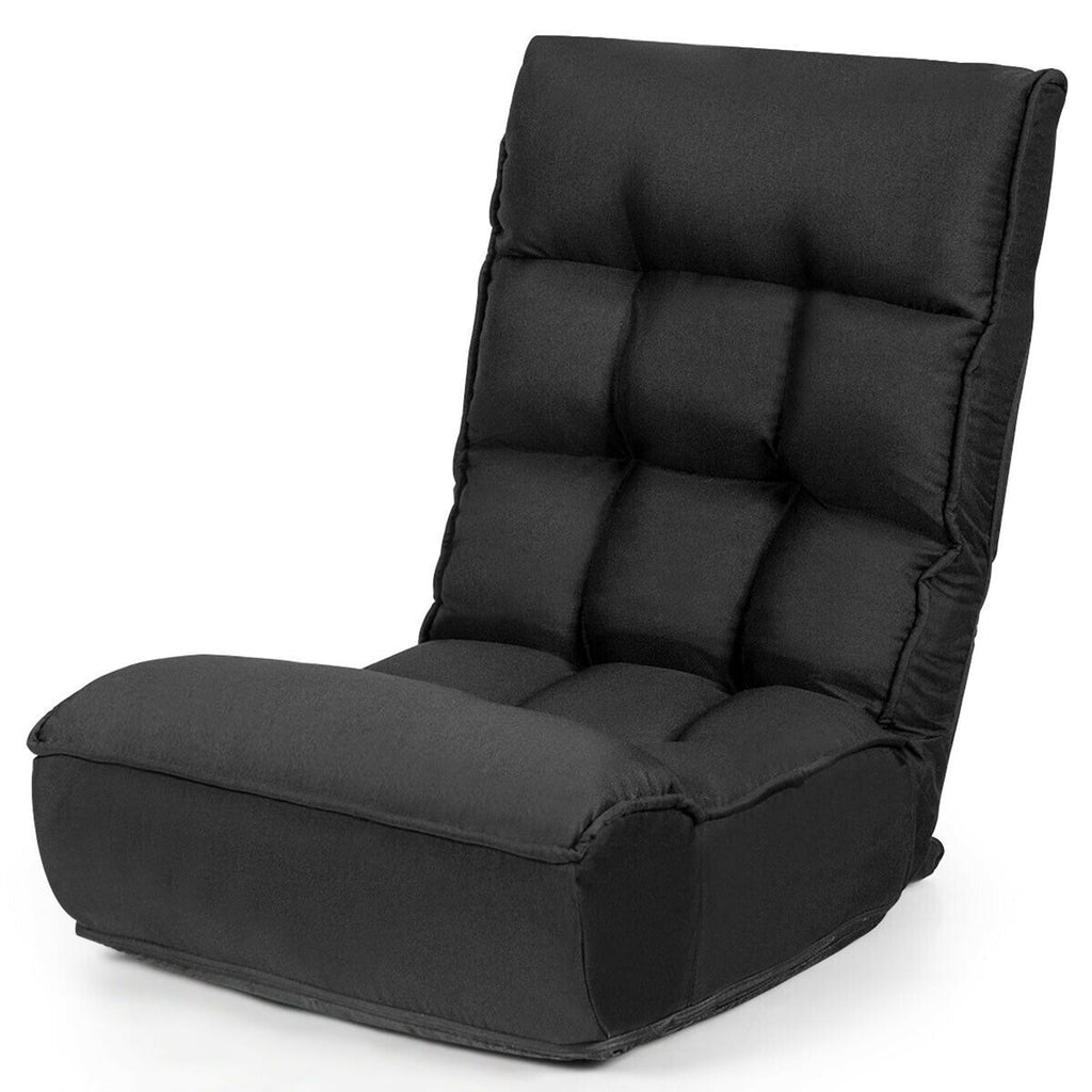 Gymax 4-Position Floor Chair Folding Lazy Sofa w/Adjustable Backrest & Headrest Black