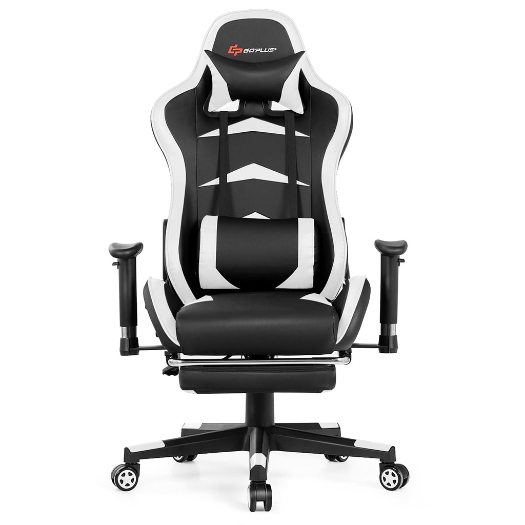 Costway Adjustable High Back Racing Gaming Chair with Footrest and Lumbar Massage, White