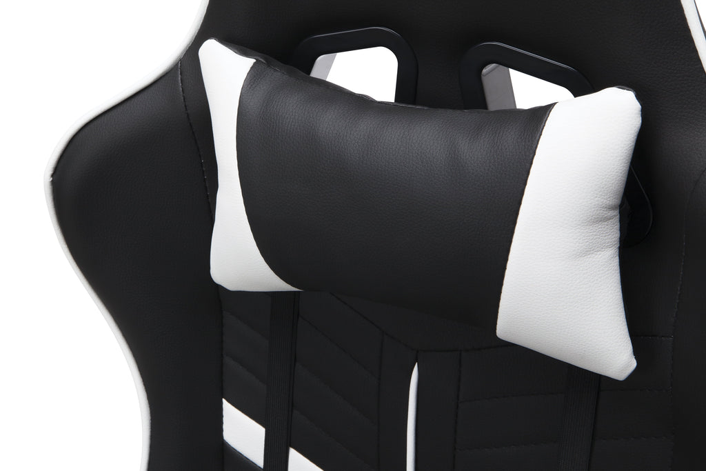 OFM Essentials Collection Racing Style Gaming Chair and 60" L-Shaped Desk, Office Bundle, in White/Black (PKG-W-E02-WH-BLK)