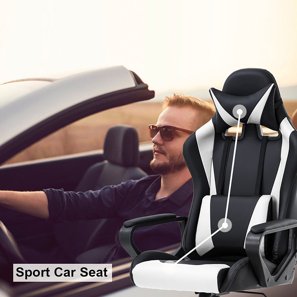 NiamVelo PC Gaming Chair Adjustable Swivel Gamer Chair High Back PU Leather Racing Chair with Lumbar Support &Headrest  White