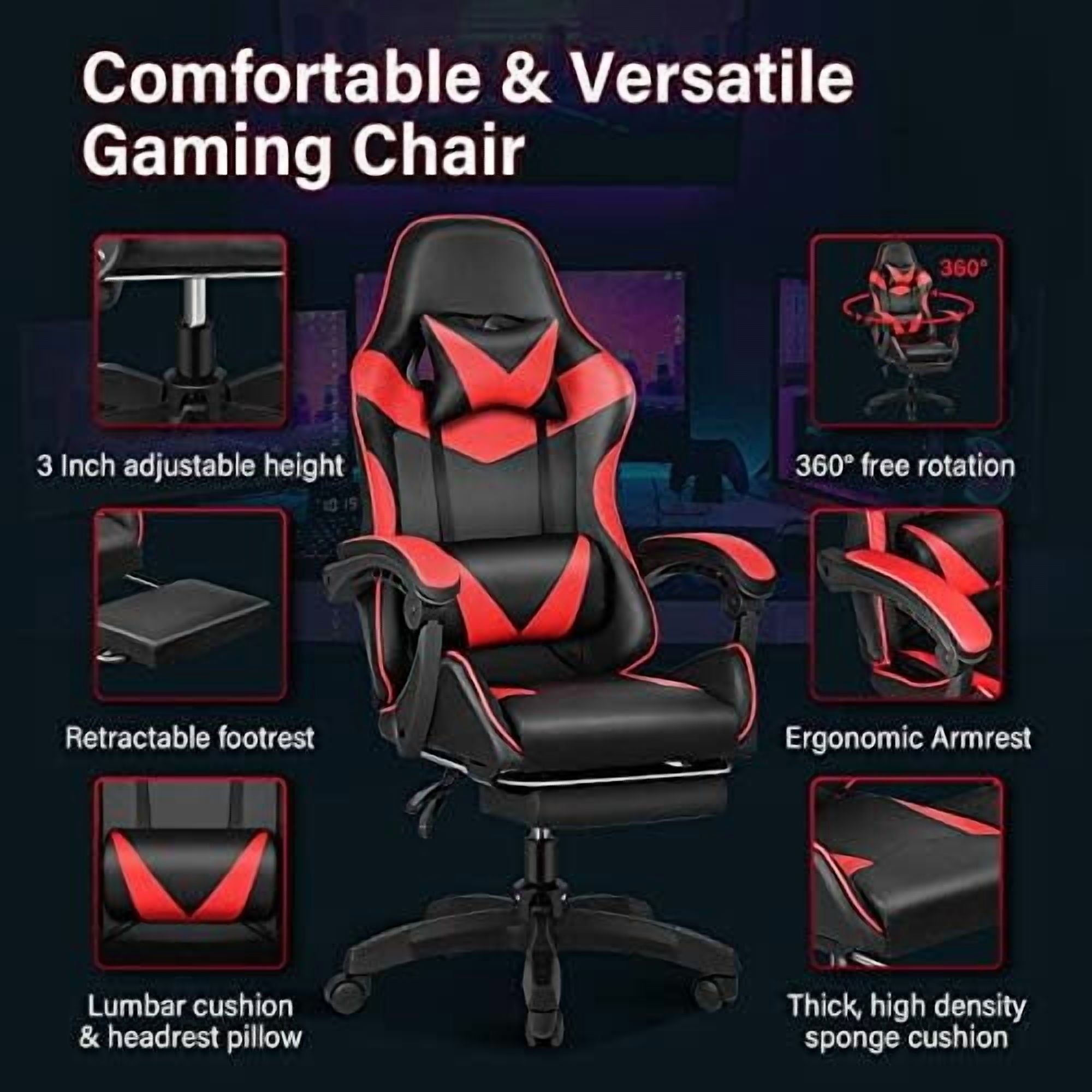Gaming Chair, Backrest and Seat Height Adjustable Swivel Recliner Racing Office Computer Ergonomic Video Game Chair with Footrest and Lumbar Support, Black/Blue