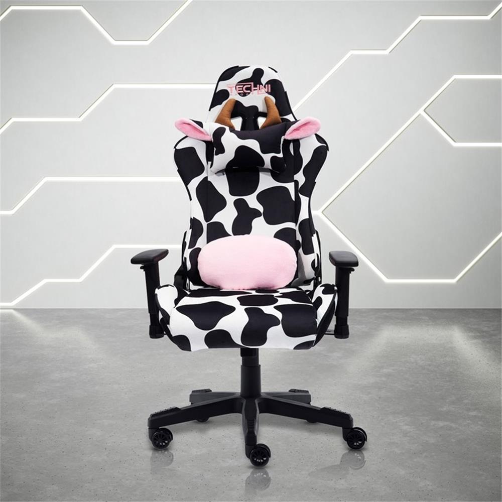 Pemberly Row Modern COW Print Fabric Gaming Chair Black/White