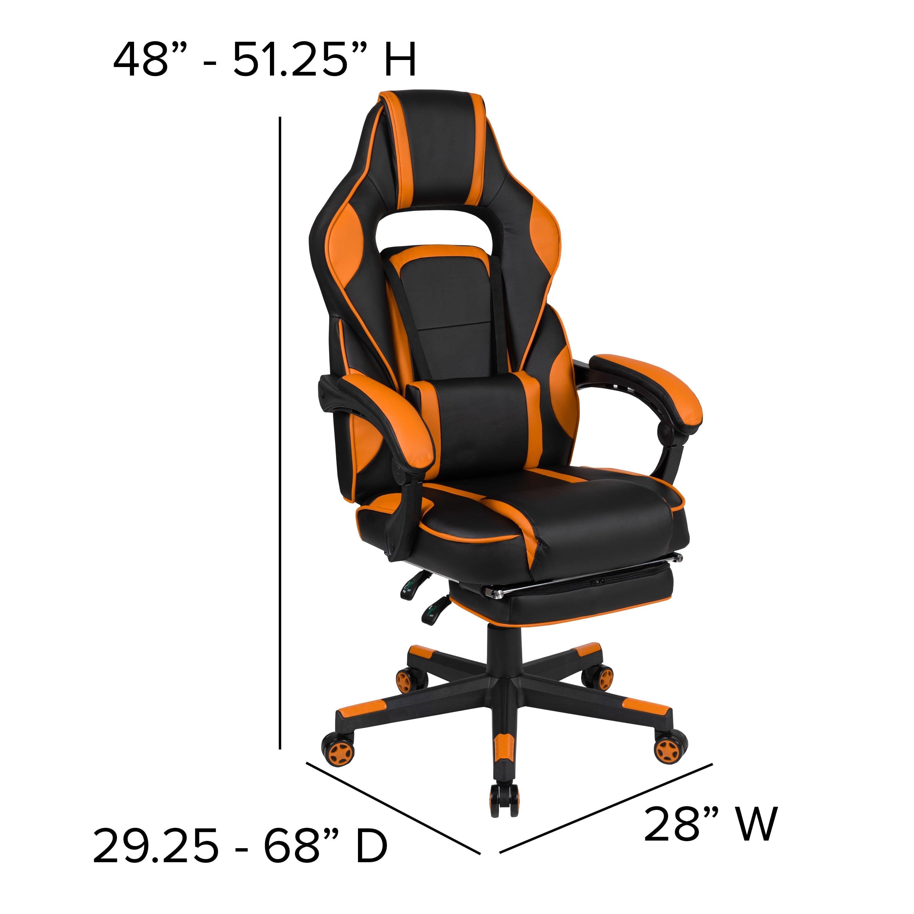 BizChair X40 Gaming Chair Racing Ergonomic Computer Chair with Fully Reclining Back/Arms, Slide-Out Footrest, Massaging Lumbar - Black/Orange