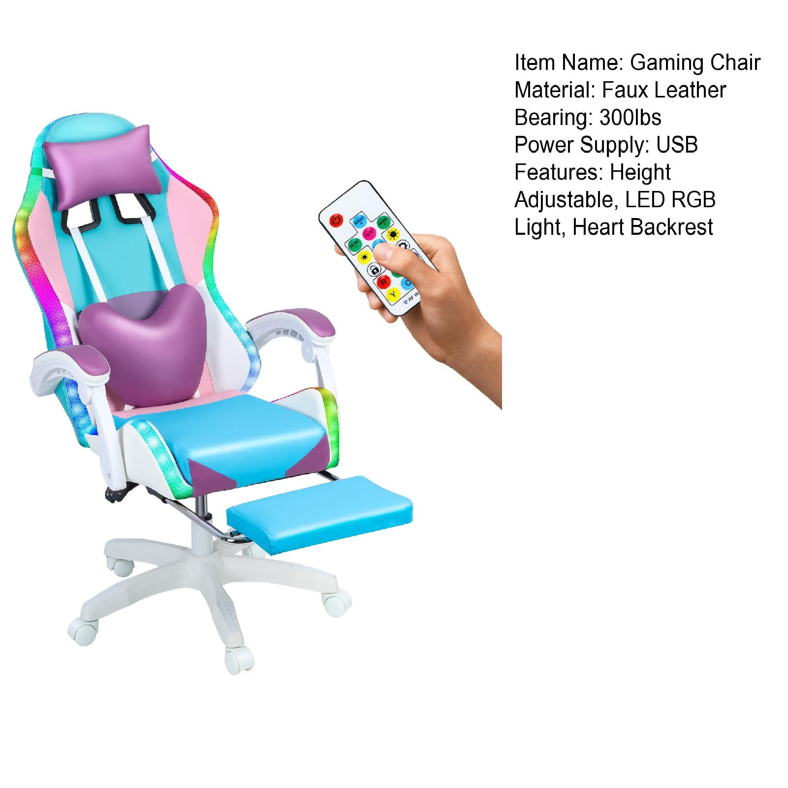 Frogued Gaming Chair with RGB LED Lights for Girls, 360-degree Swivel Base, Ergonomic Computer Chair with Massage and Footrest, Reclining Video Game Chair for Adult
