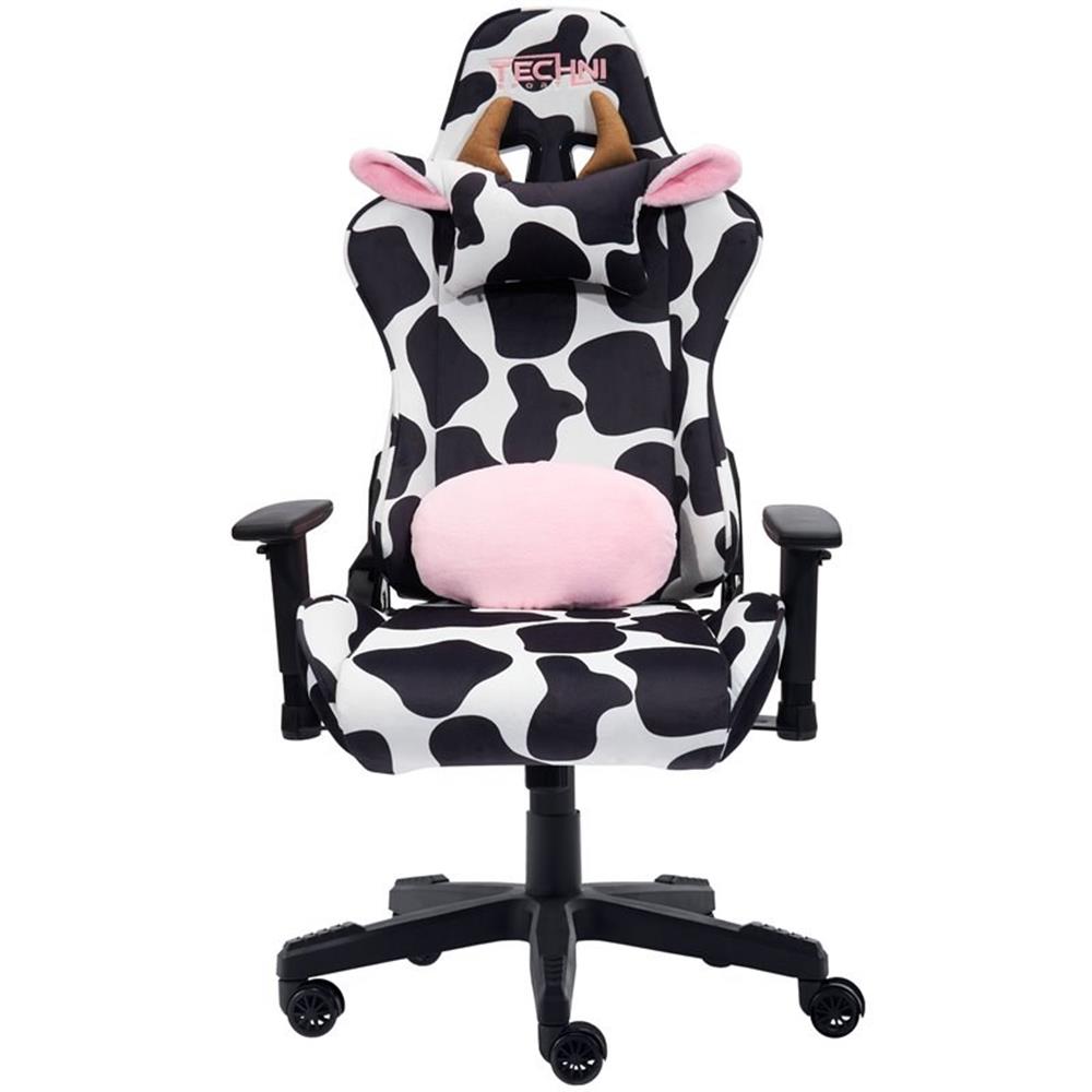 Pemberly Row Modern COW Print Fabric Gaming Chair Black/White