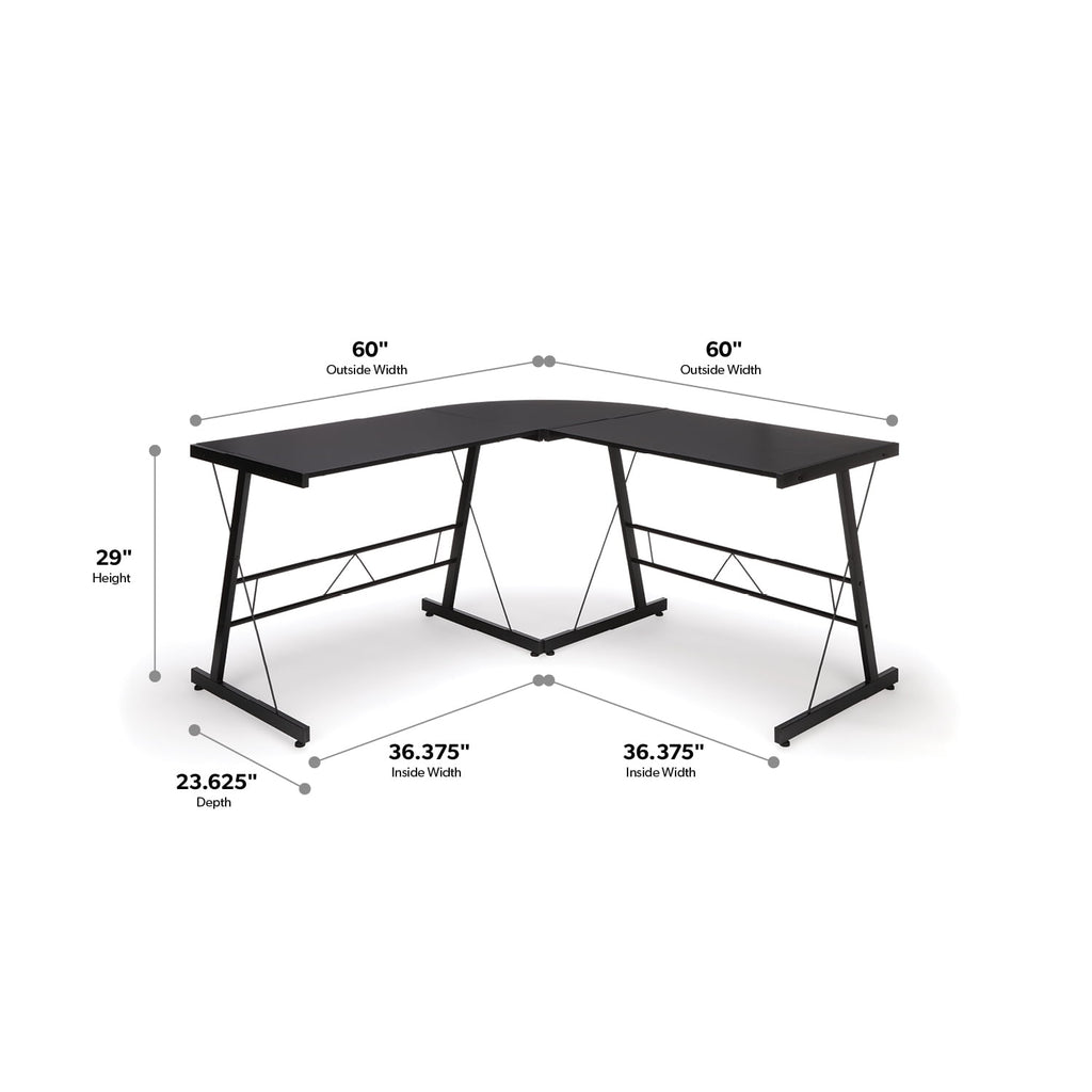 OFM Essentials Collection Racing Style Gaming Chair and 60" L-Shaped Desk, Office Bundle, in White/Black (PKG-W-E02-WH-BLK)