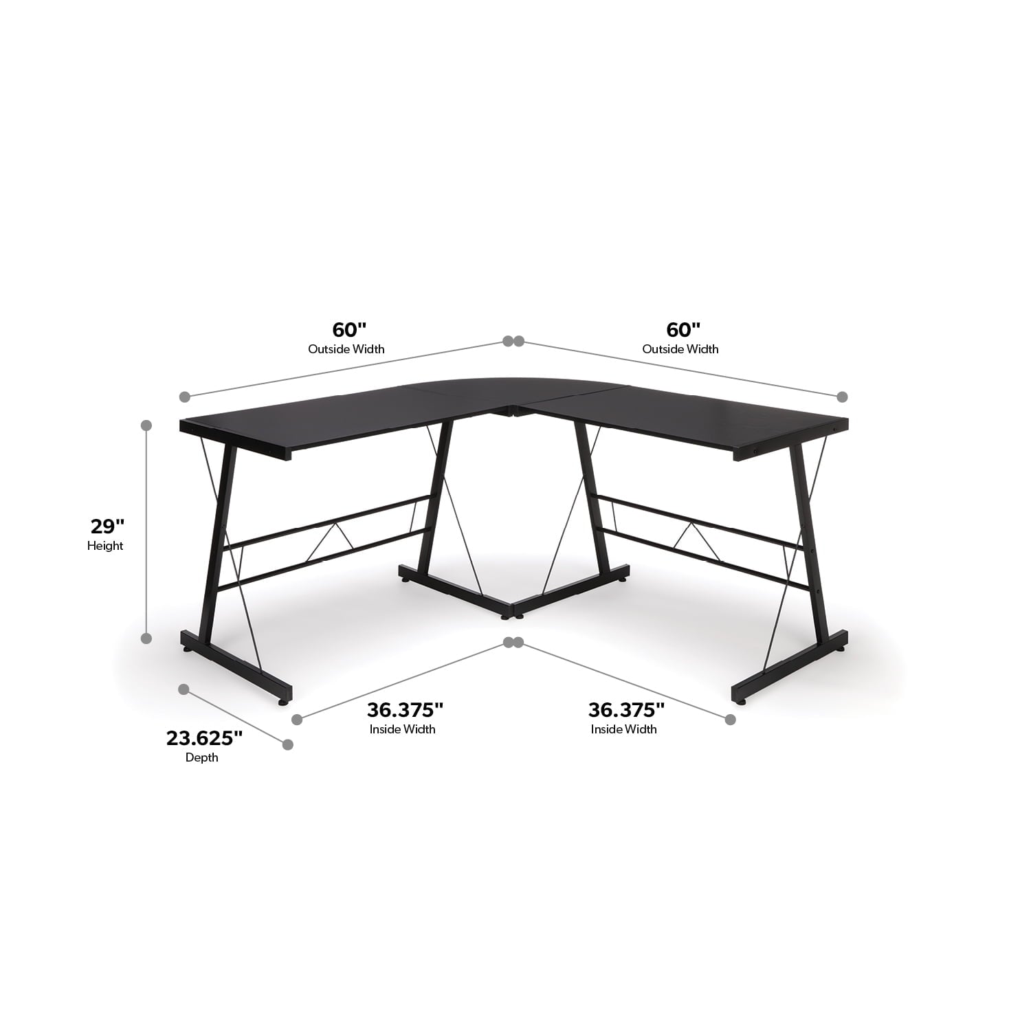 OFM Essentials Collection Racing Style Gaming Chair and 60" L-Shaped Desk, Office Bundle, in White/Black (PKG-W-E02-WH-BLK)