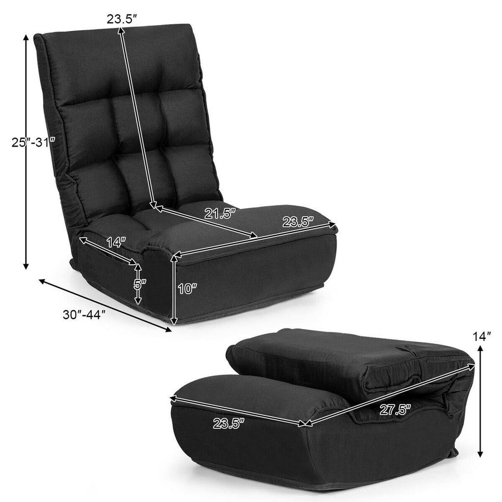 Gymax 4-Position Floor Chair Folding Lazy Sofa w/Adjustable Backrest & Headrest Black