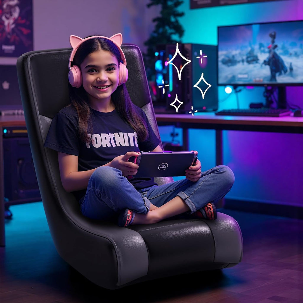 Floor Rocking Gaming Chair - Compact & Lightweight, Black