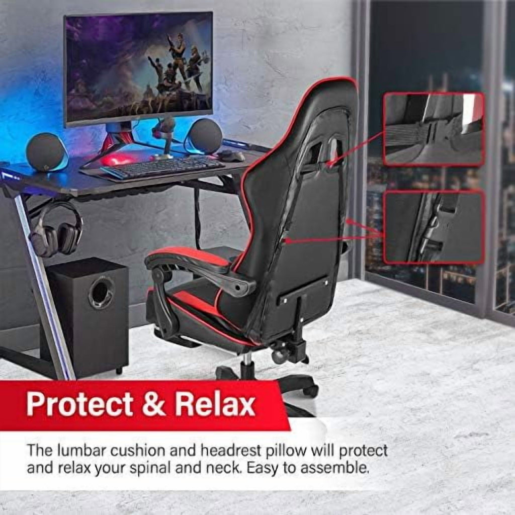 Gaming Chair, Backrest and Seat Height Adjustable Swivel Recliner Racing Office Computer Ergonomic Video Game Chair with Footrest and Lumbar Support, Black/Blue