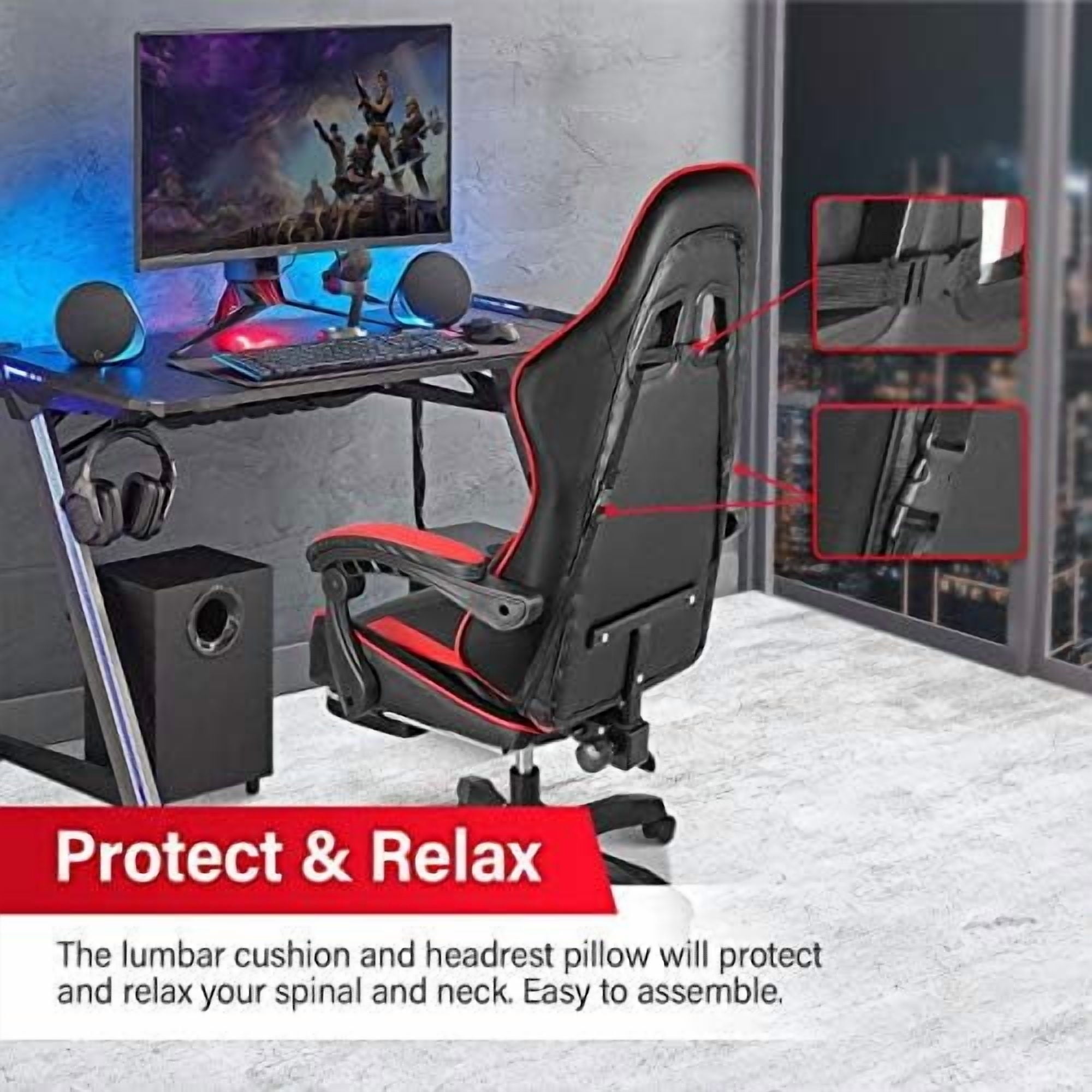 Gaming Chair, Backrest and Seat Height Adjustable Swivel Recliner Racing Office Computer Ergonomic Video Game Chair with Footrest and Lumbar Support, Black/Blue