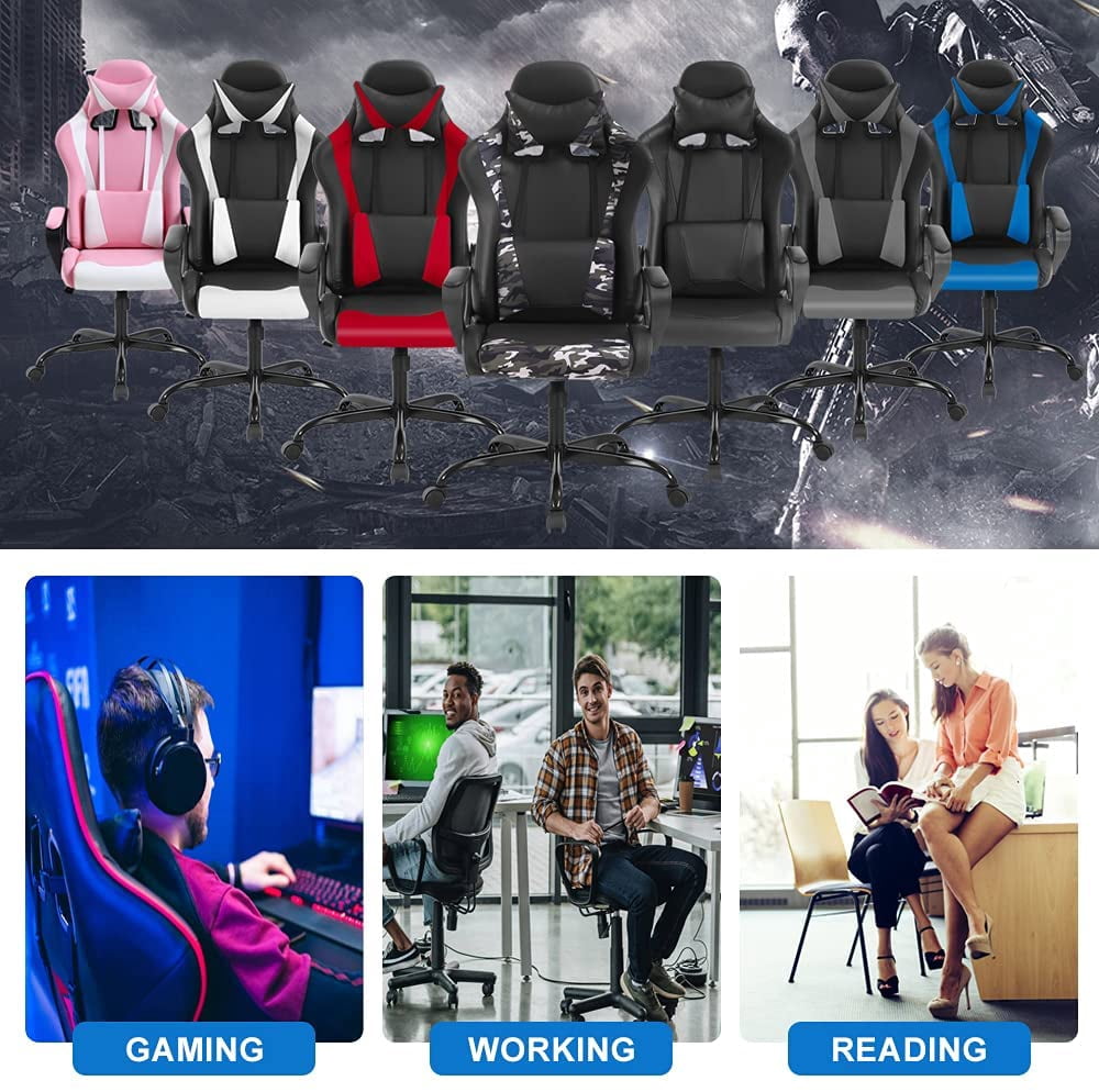 Dkelincs PC Gaming Chair Massage Computer Desk Chair with Headrest Adjustable Office Chair with Armrest & Massage Lumbar Support for Teens & Kids, CAMO