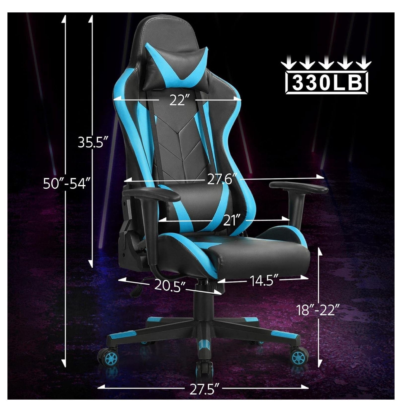 Alieon Video Game Chairs High Back Computer Gaming Chair Ergonomic Racing Office Chair with Lumbar Support Swivel Task Chair Neon Blue