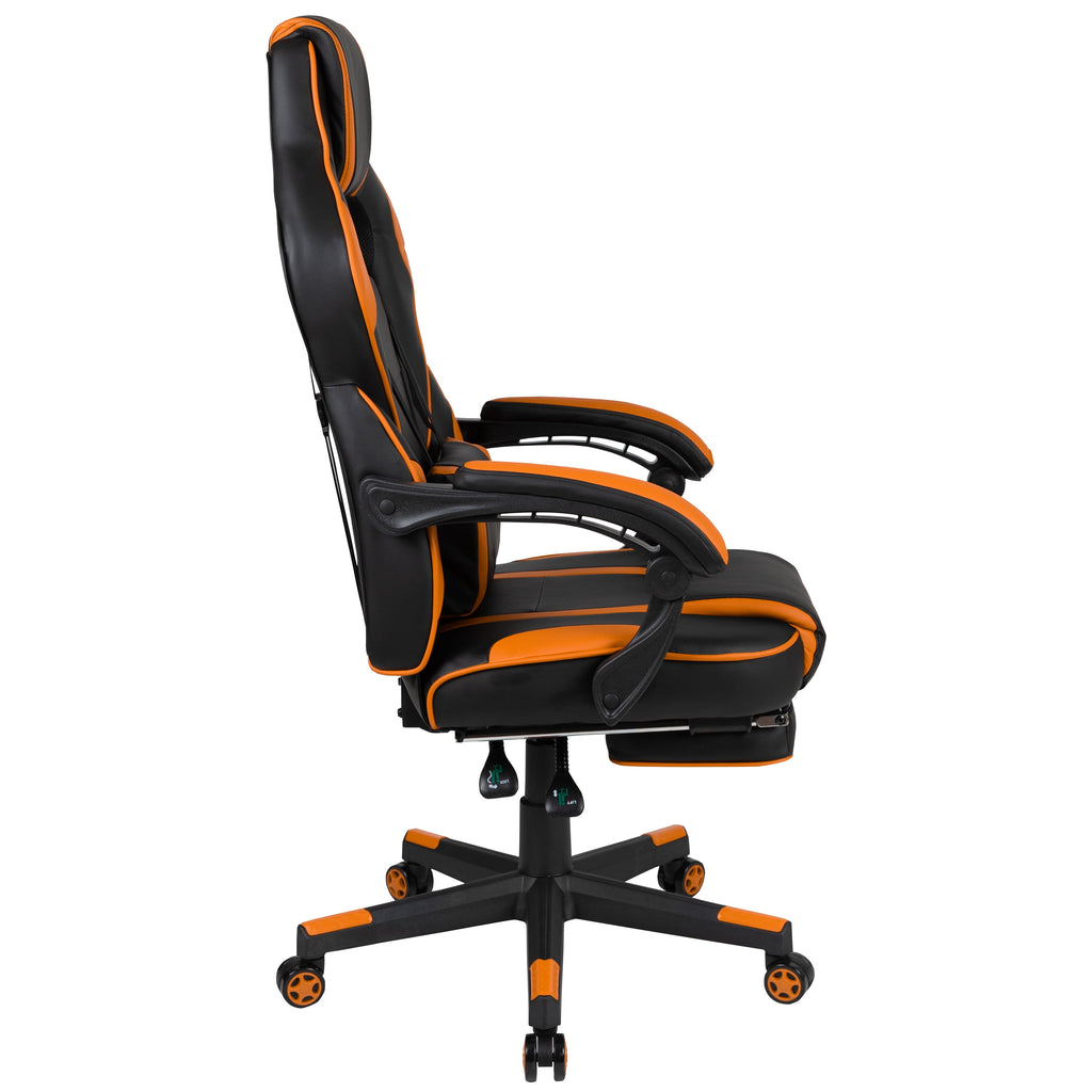 BizChair X40 Gaming Chair Racing Ergonomic Computer Chair with Fully Reclining Back/Arms, Slide-Out Footrest, Massaging Lumbar - Black/Orange