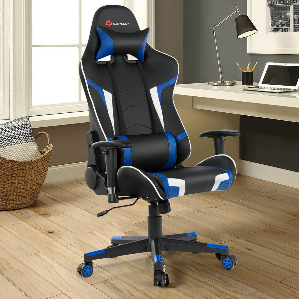 Goplus Massage Gaming Chair Racing Computer Swivel Chair with Headrest & Lumbar Support Blue
