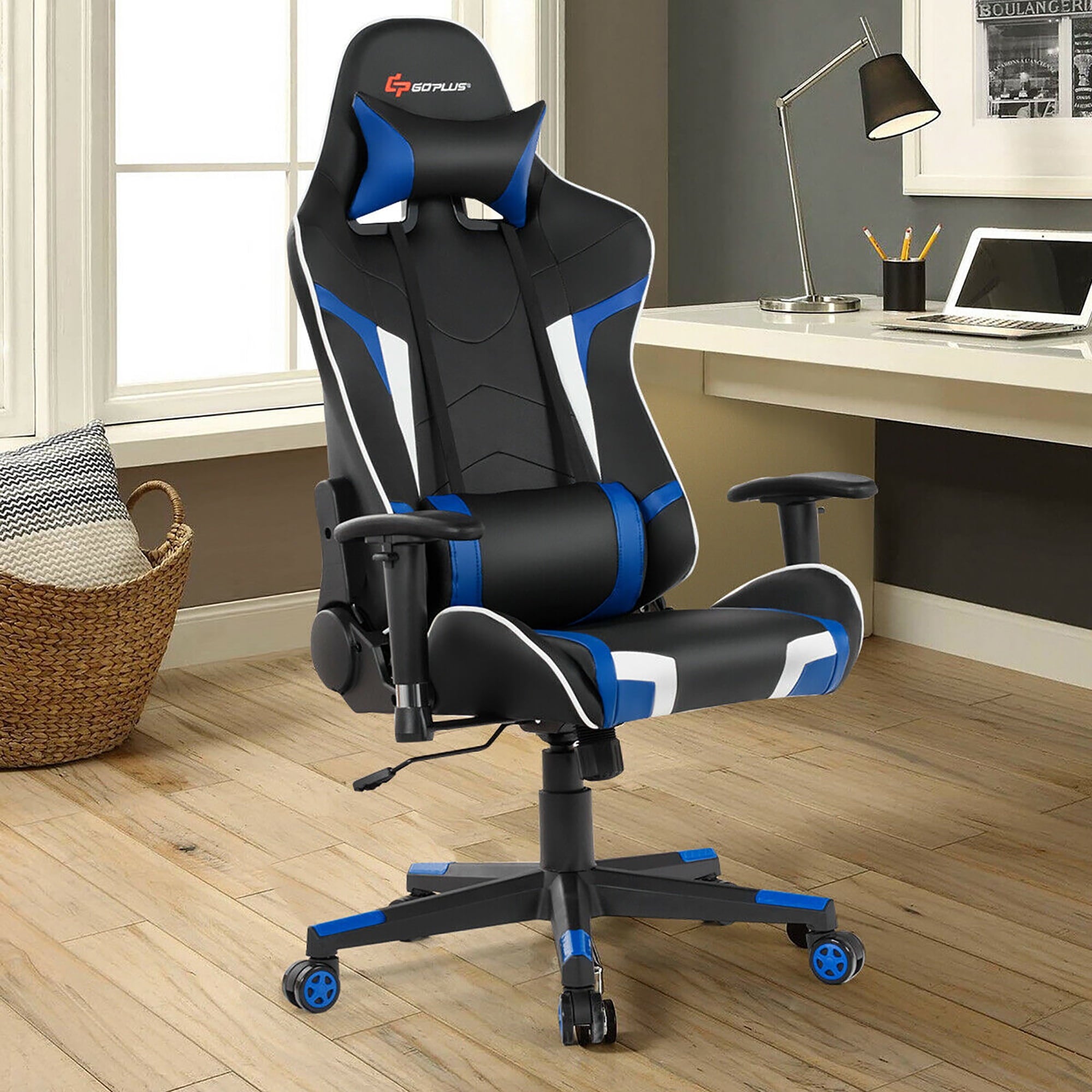 Goplus Massage Gaming Chair Reclining Swivel Racing Office Chair w/Lumbar Support Blue