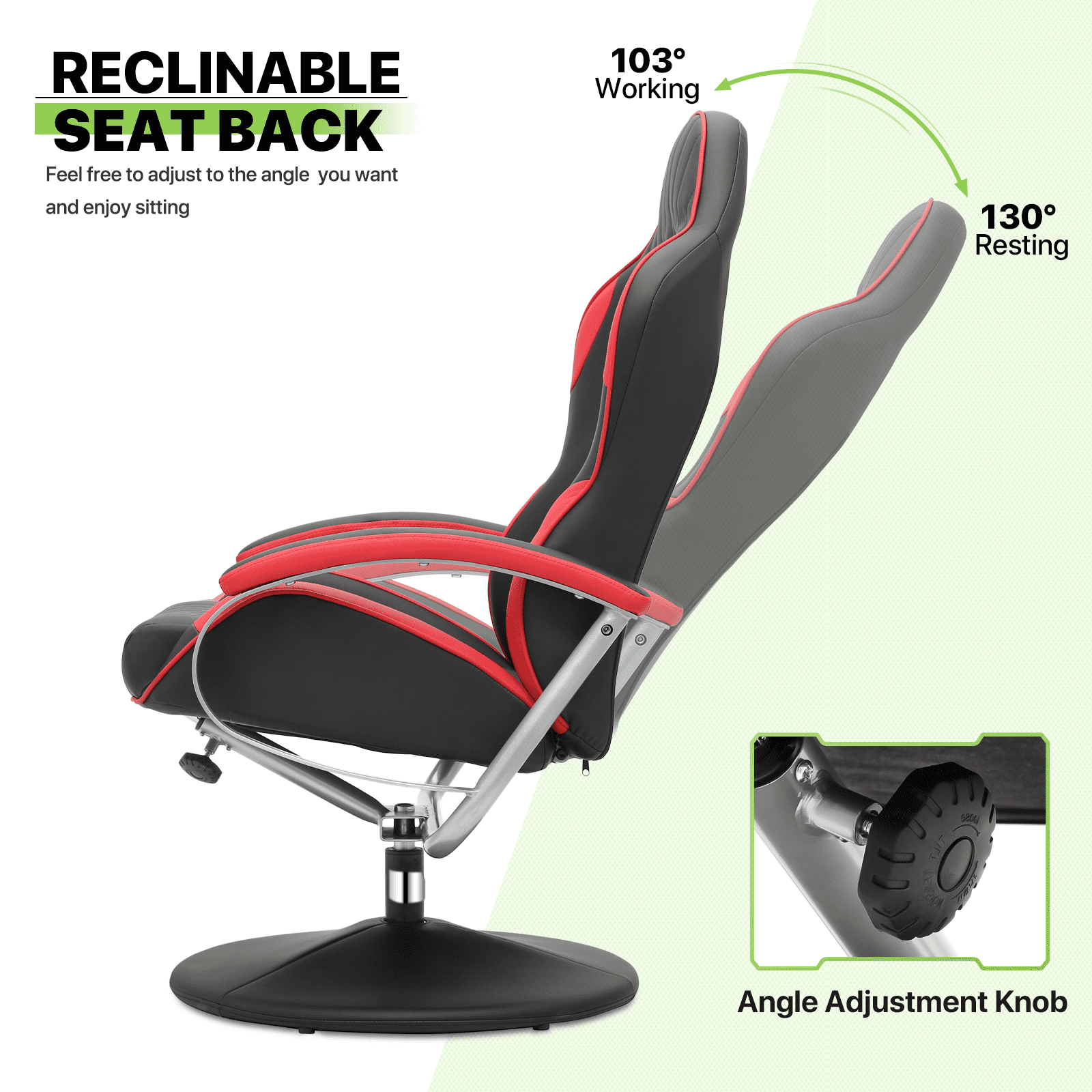 Magshion Recliner Chair with Ottoman, Adjustable Upholstered Video Gaming Chair, Racing Style Swivel Recliner with Footrest and Armrest, Red