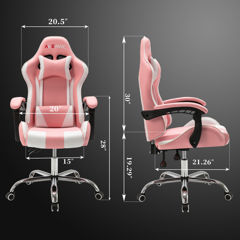 ALEAVIC Ergonomic Gaming Chair, Adjustable PU Leather Gaming Chair for Adults, Pink