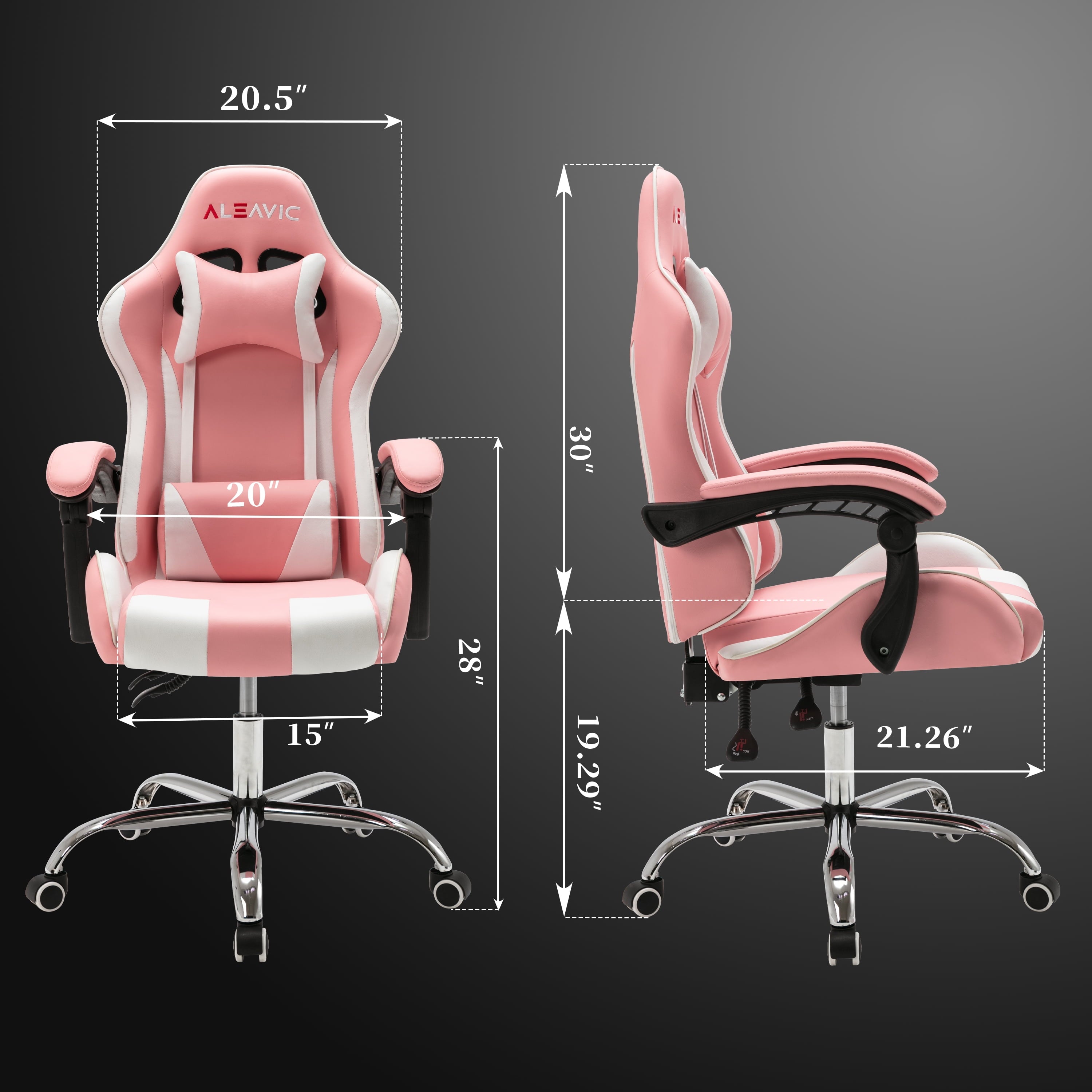 ALEAVIC Ergonomic Gaming Chair, Adjustable PU Leather Gaming Chair for Adults, Pink