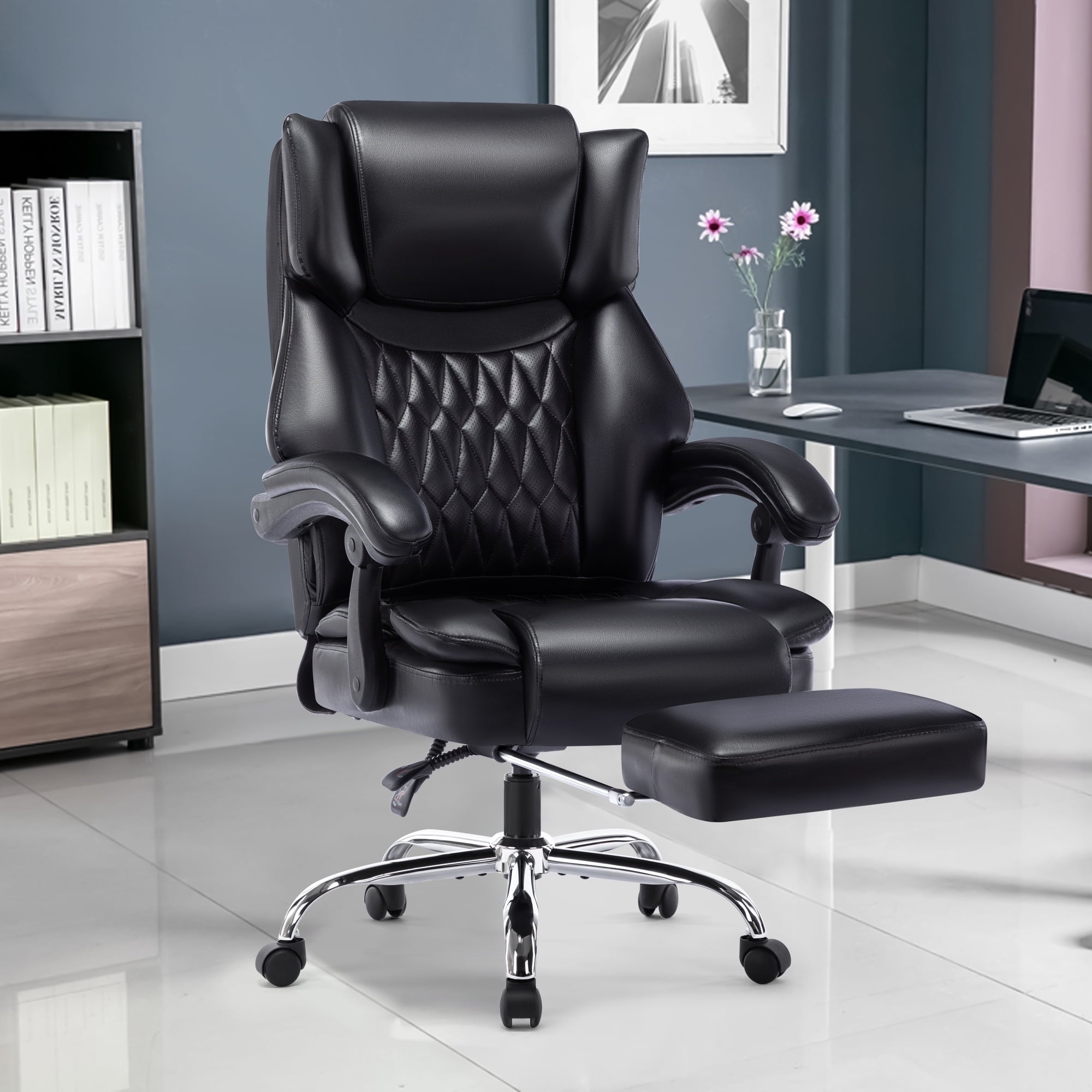 WOSDOM Gaming Chair with Massage Lumbar Support, Reclining Office Desk Chair, Comfortable Tall Computer Chair, Black, 300lbs