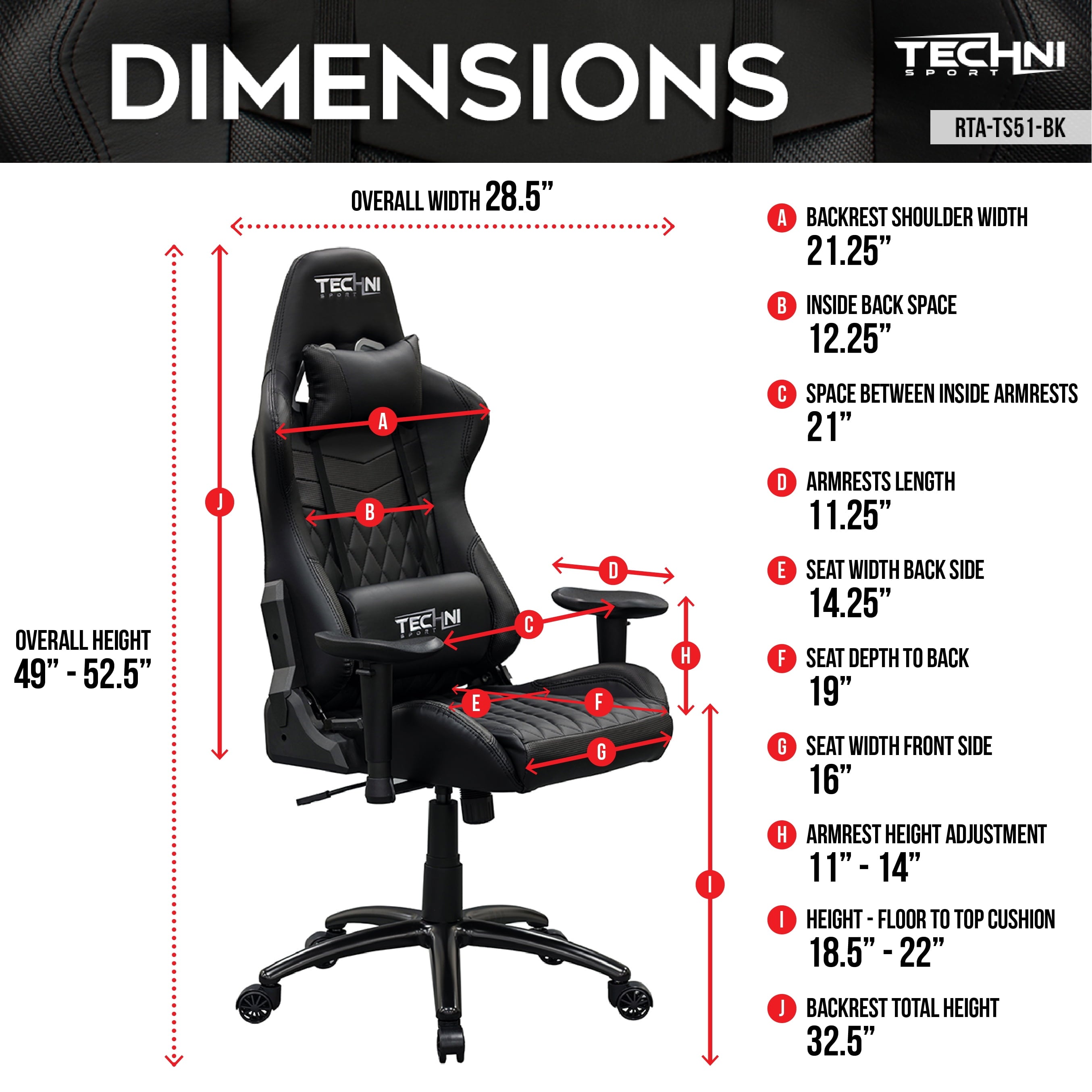 Techni Sport TS-5100 Ergonomic High Back Racer Style PC Gaming Chair, Carbon Fiber, Black RTA-TS51-BK