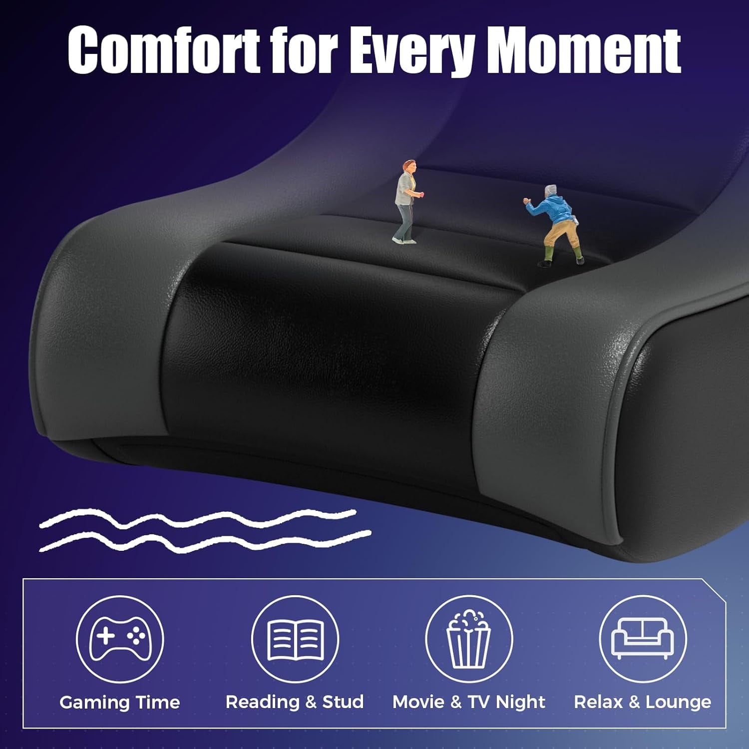 Floor Rocking Gaming Chair - Compact & Lightweight, Black