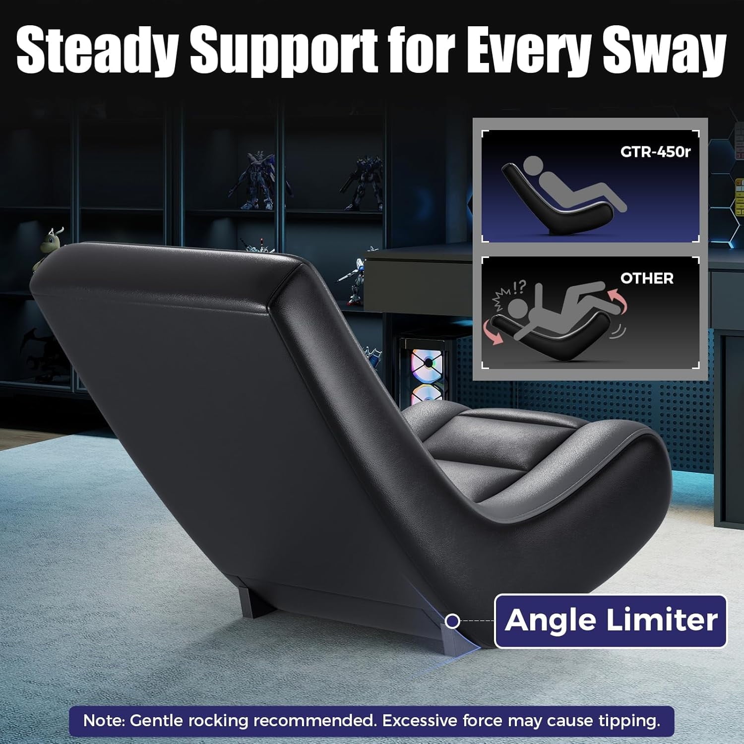 Floor Rocking Gaming Chair - Compact & Lightweight, Black