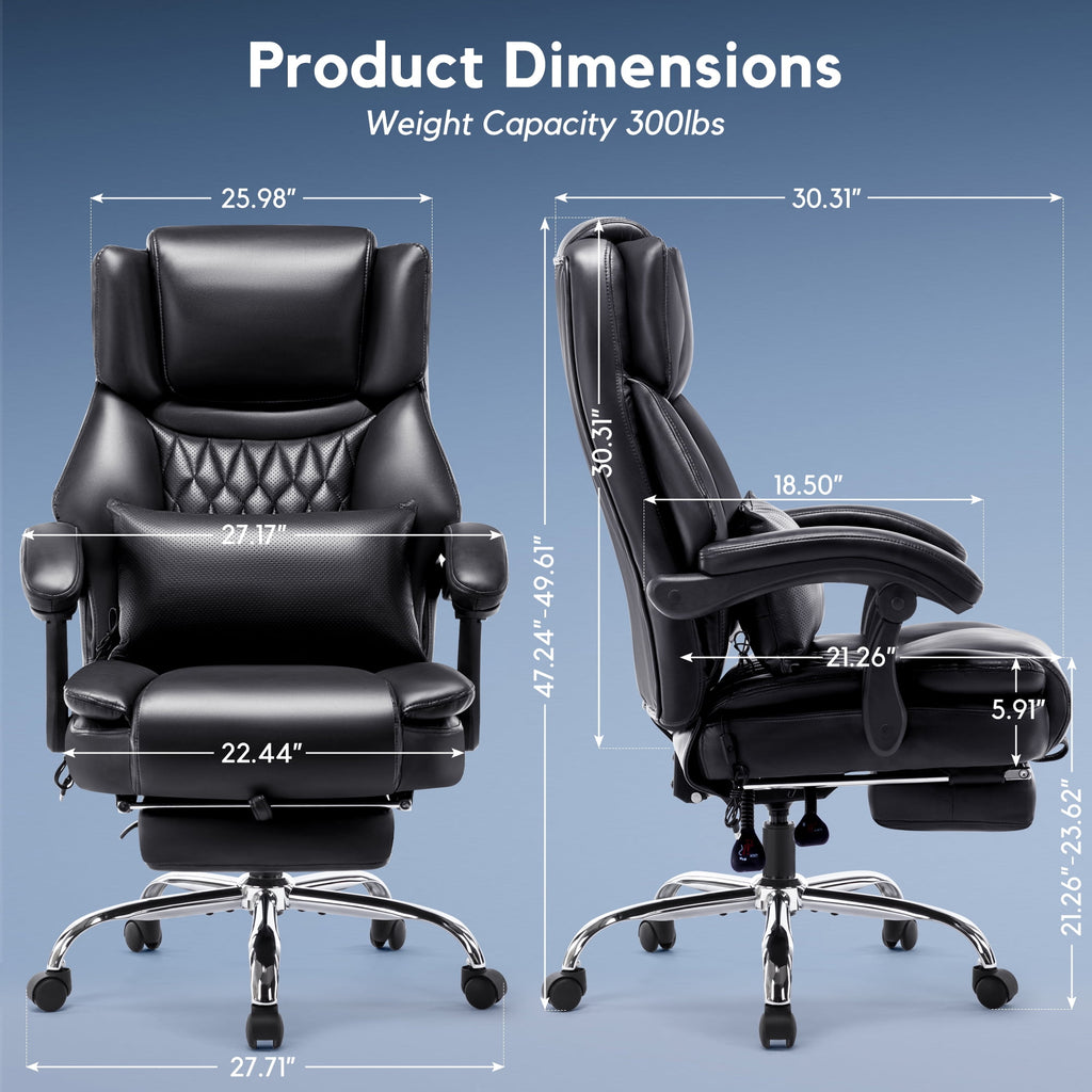 WOSDOM Gaming Chair with Massage Lumbar Support, Reclining Office Desk Chair, Comfortable Tall Computer Chair, Black, 300lbs