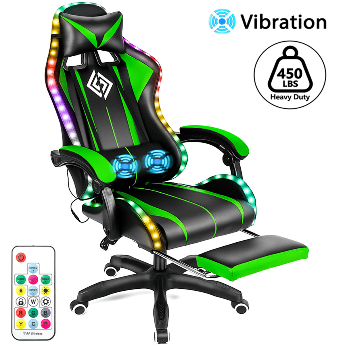 450lbs Massage Gaming Chair PC Office Chair with Massage Lumbar and Footrest, Linkage Armrest, High Back Ergonomic Desk Chair Ergonomic PU Leather Executive Computer Chair Lumbar Support for Women Men