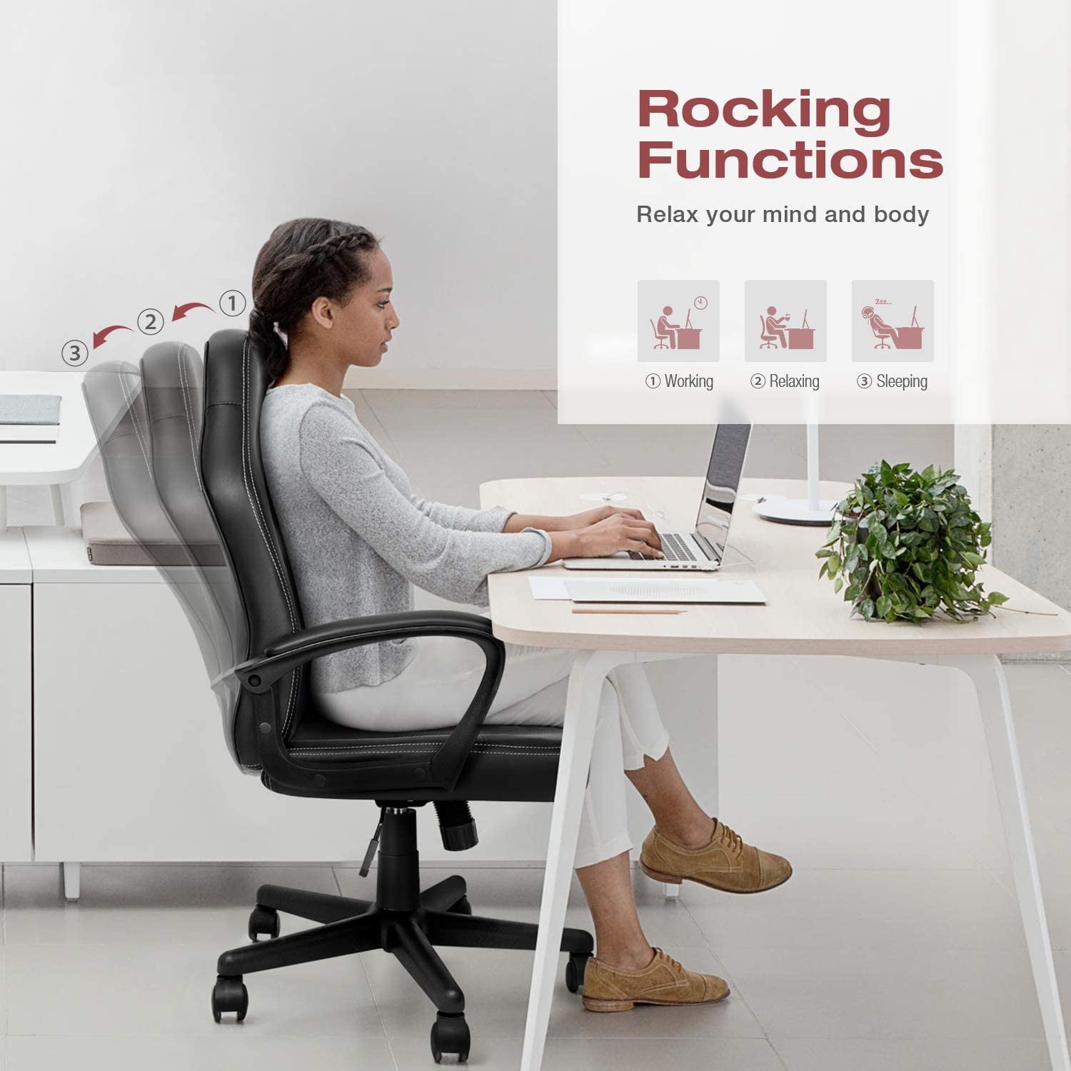 Furmax Faux Leather Gaming Chair Mid-Back Video Game Chair with Lumbar Support, Black