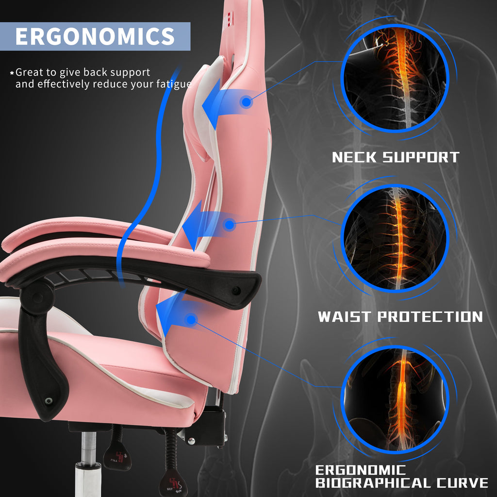 ALEAVIC Ergonomic Gaming Chair, Adjustable PU Leather Gaming Chair for Adults, Pink