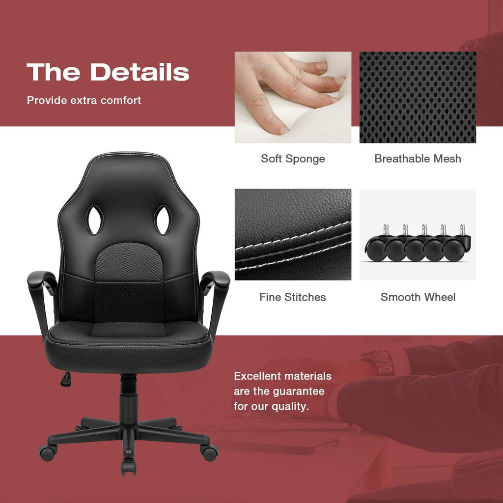 Furmax Faux Leather Gaming Chair Mid-Back Video Game Chair with Lumbar Support, Black