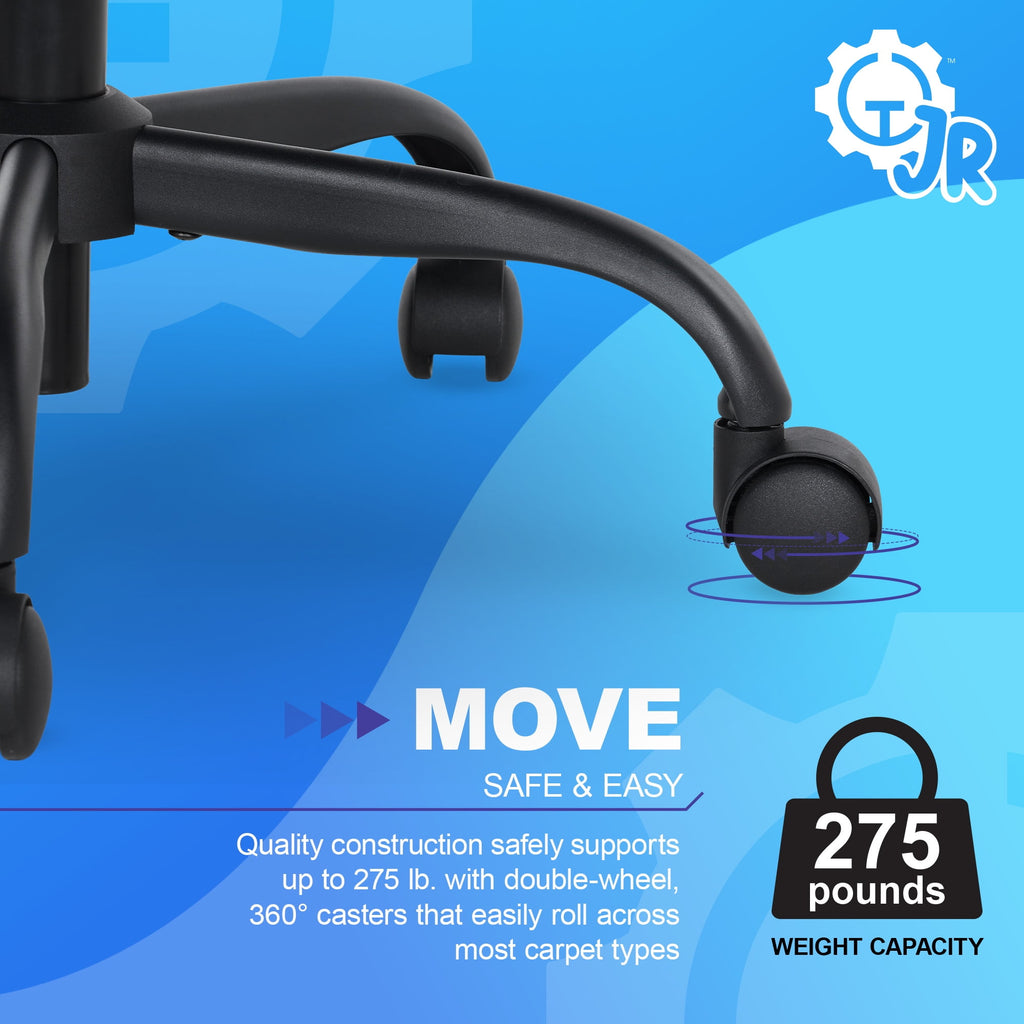 Gamer Gear Jr. Xplorer Gaming and Computer Chair, Kids and Teens Gaming Chair with Padded Arms, Adjustable Height, White and Black