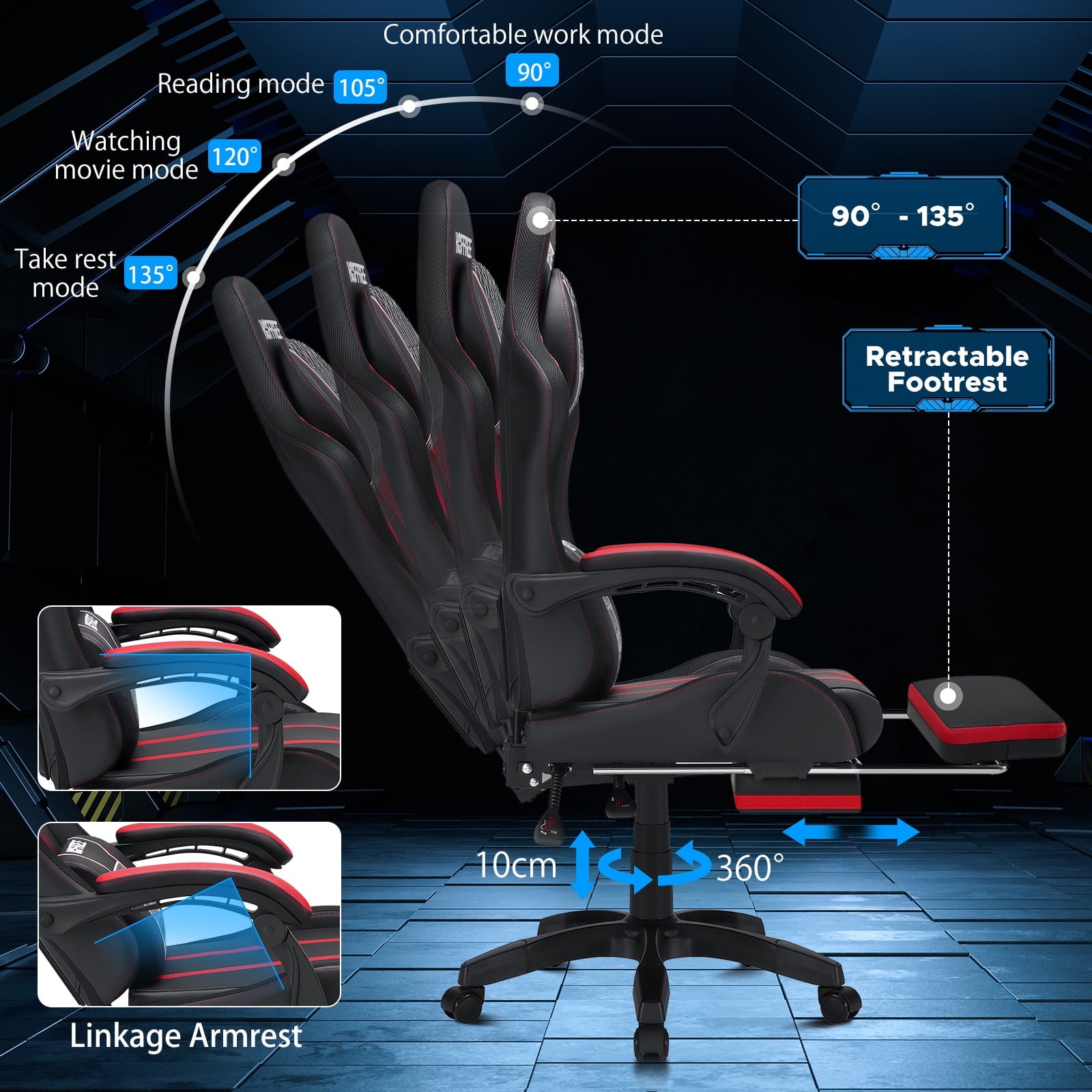 Hoffree Big and Tall Gaming Chair with Footrest Gamer Chair with Massage Heavy Duty Game Chair with Lumbar Support and Headrest Height Adjustable for Adults, 400lb