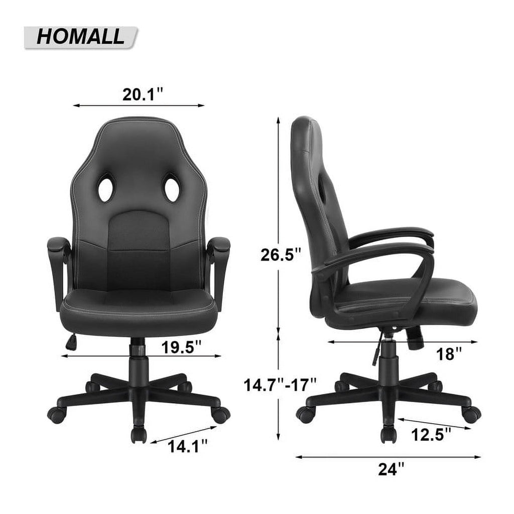 Homall Gaming Chair Leather Office Chair High Back Ergonomic Adjustable Swivel Executive Computer Chair Rolling Task,Black