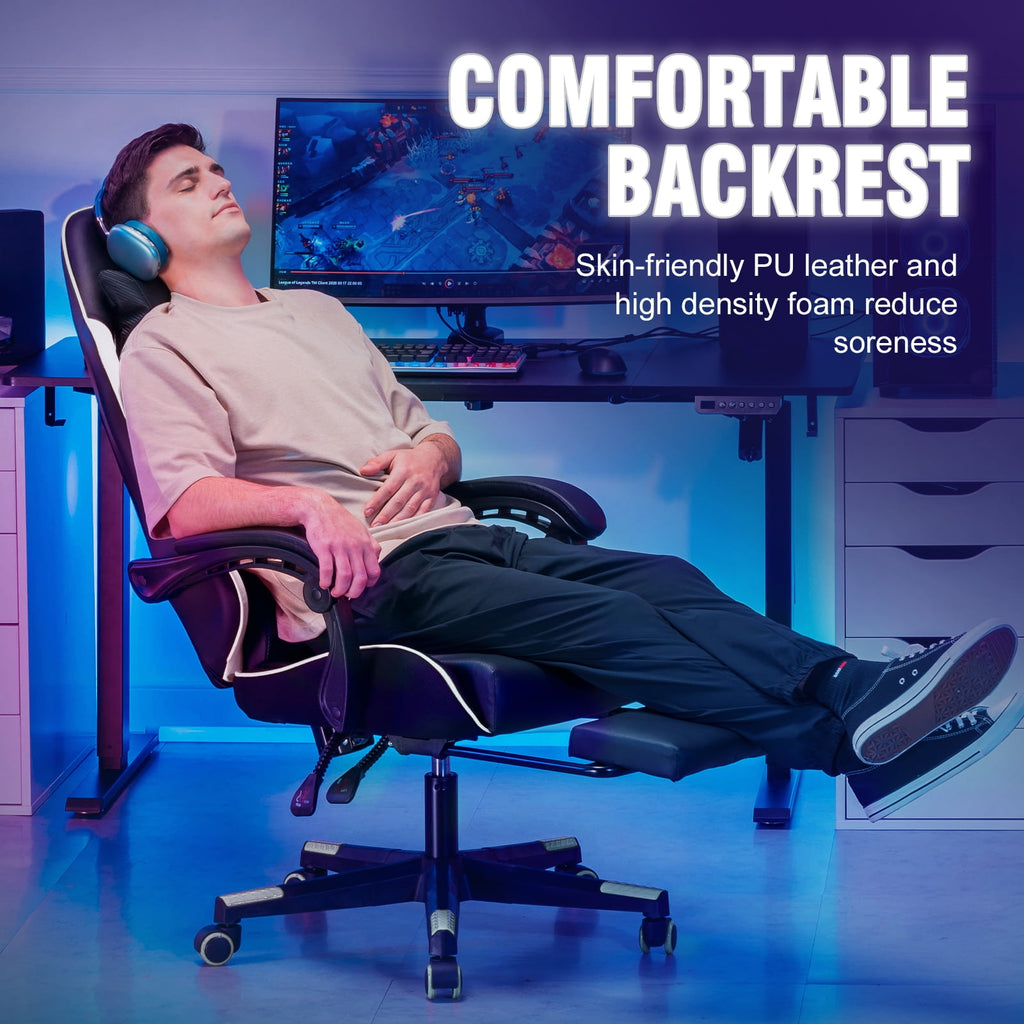 GTPLAYER Gaming Chair Ergonomic Computer Desk Chair with Footrest and Lumbar Support, White